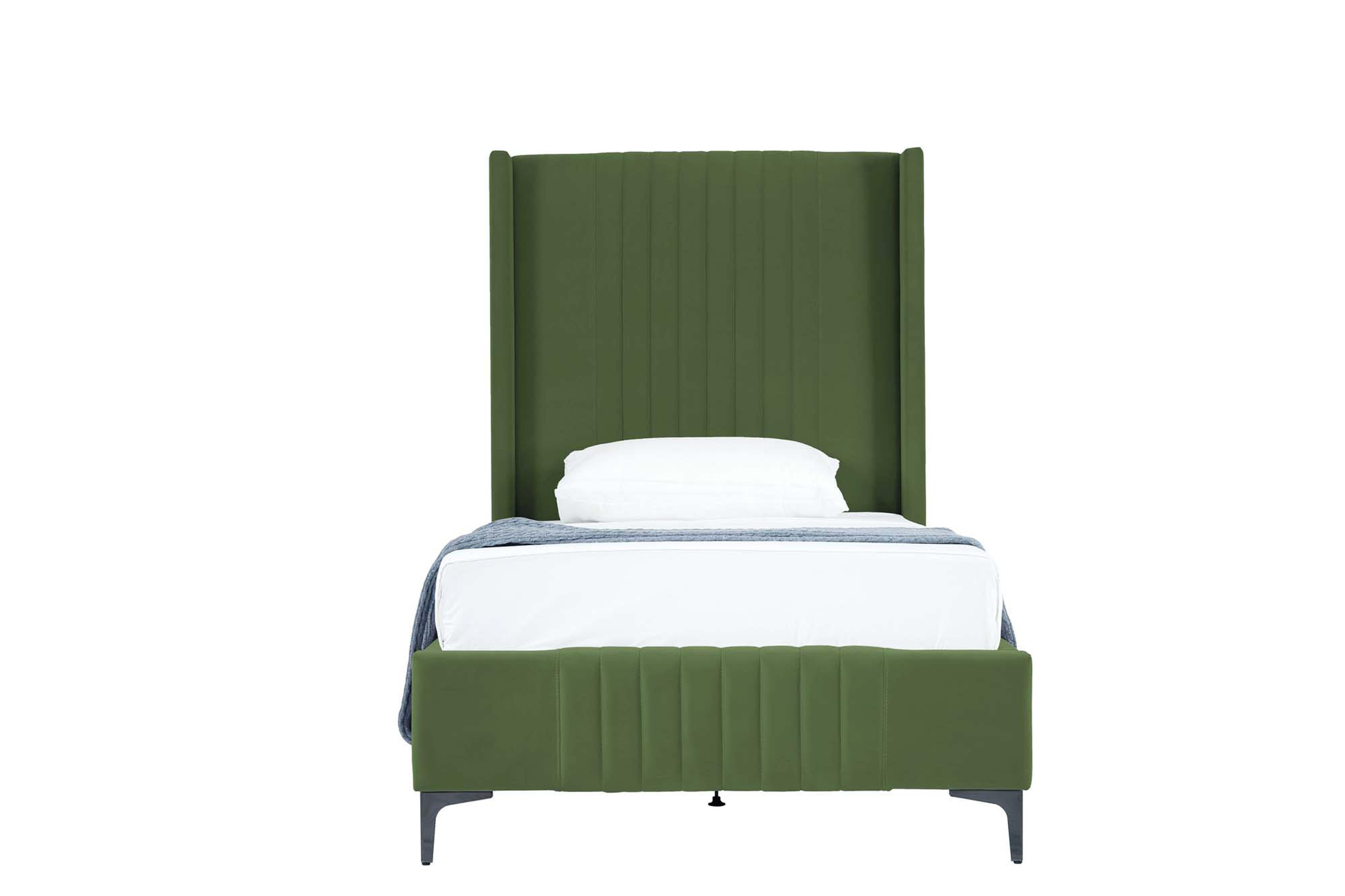 Manhattan Comfort Promenade Twin Wingback Bed, Moss Green, large