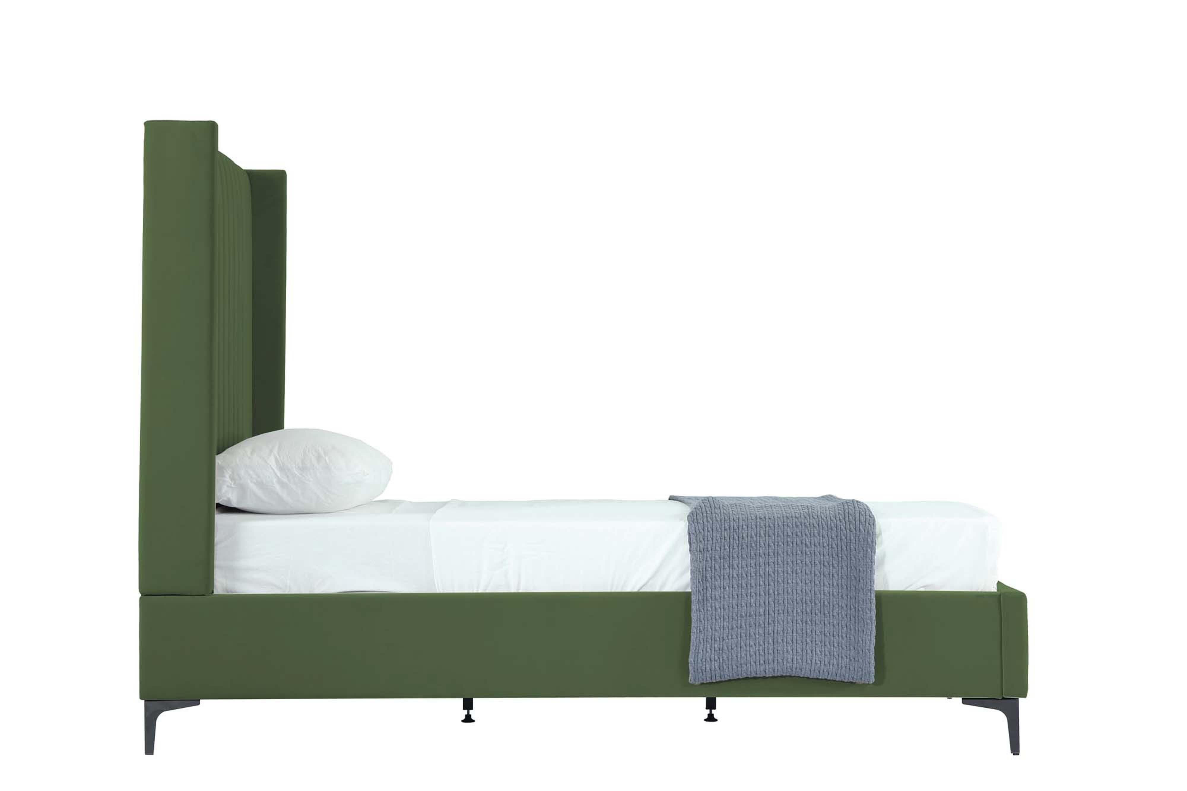 Manhattan Comfort Promenade Twin Wingback Bed, Moss Green, large