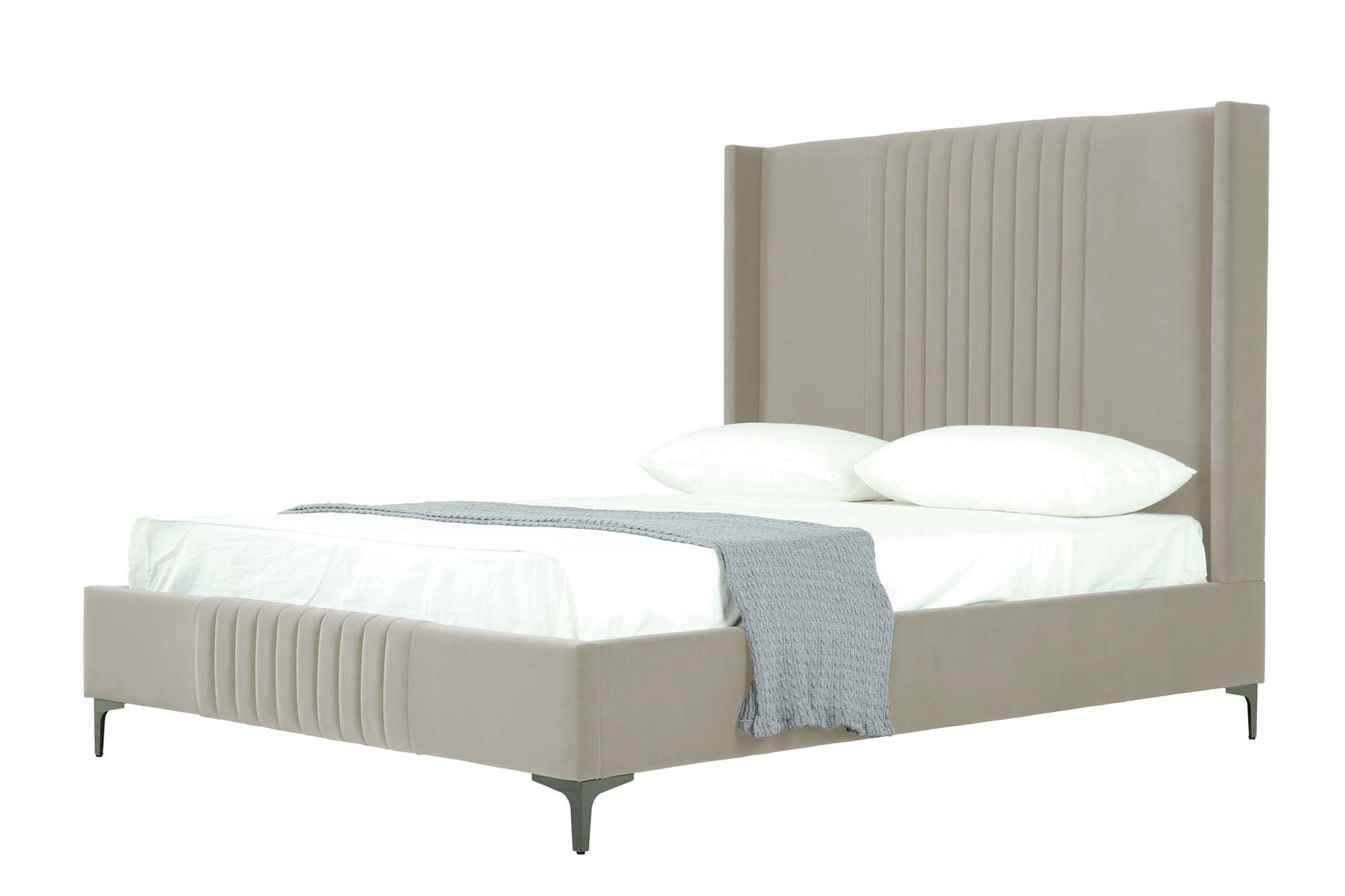 Manhattan Comfort Promenade Queen Wingback Bed, Rustic Taupe, large