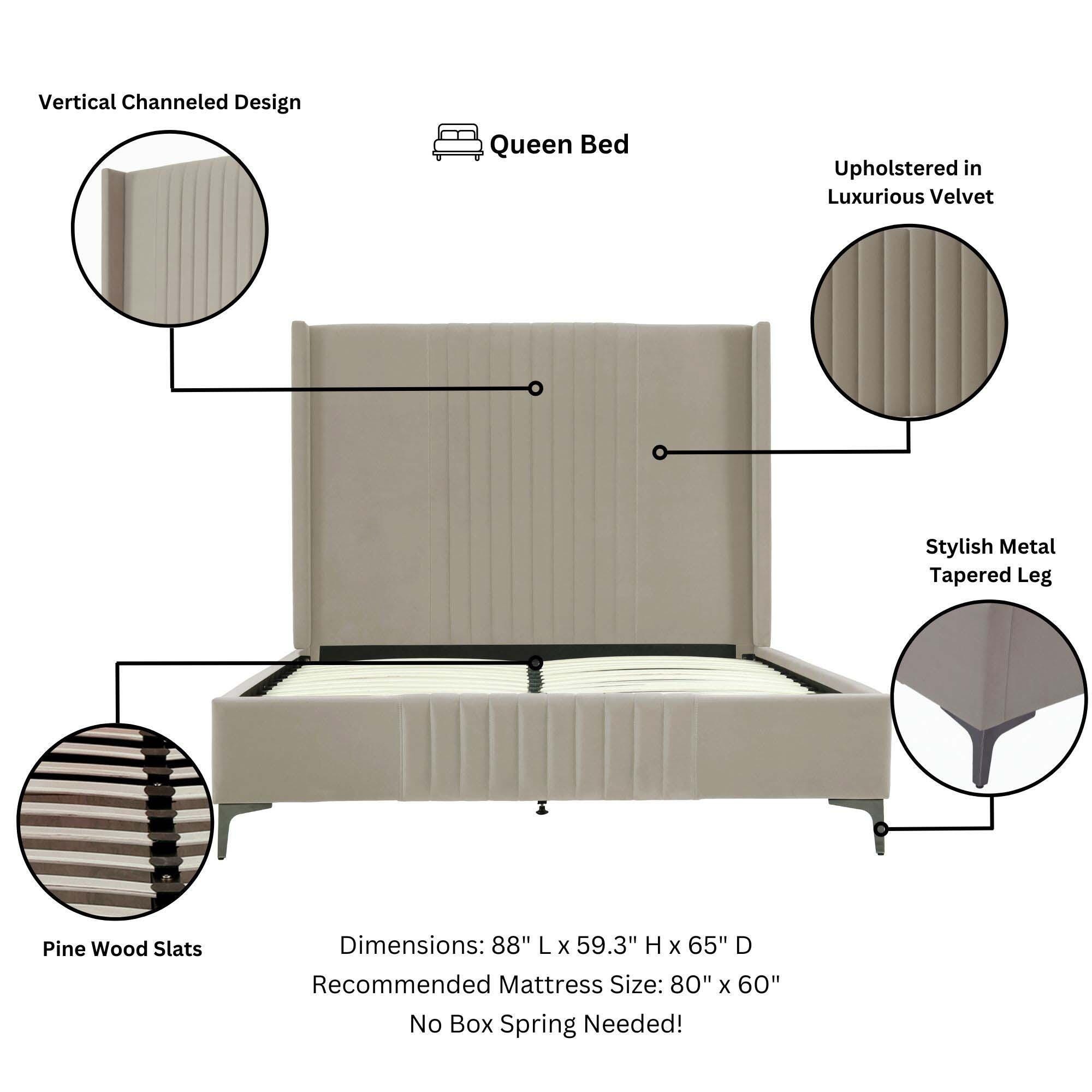 Manhattan Comfort Promenade Queen Wingback Bed, Rustic Taupe, large