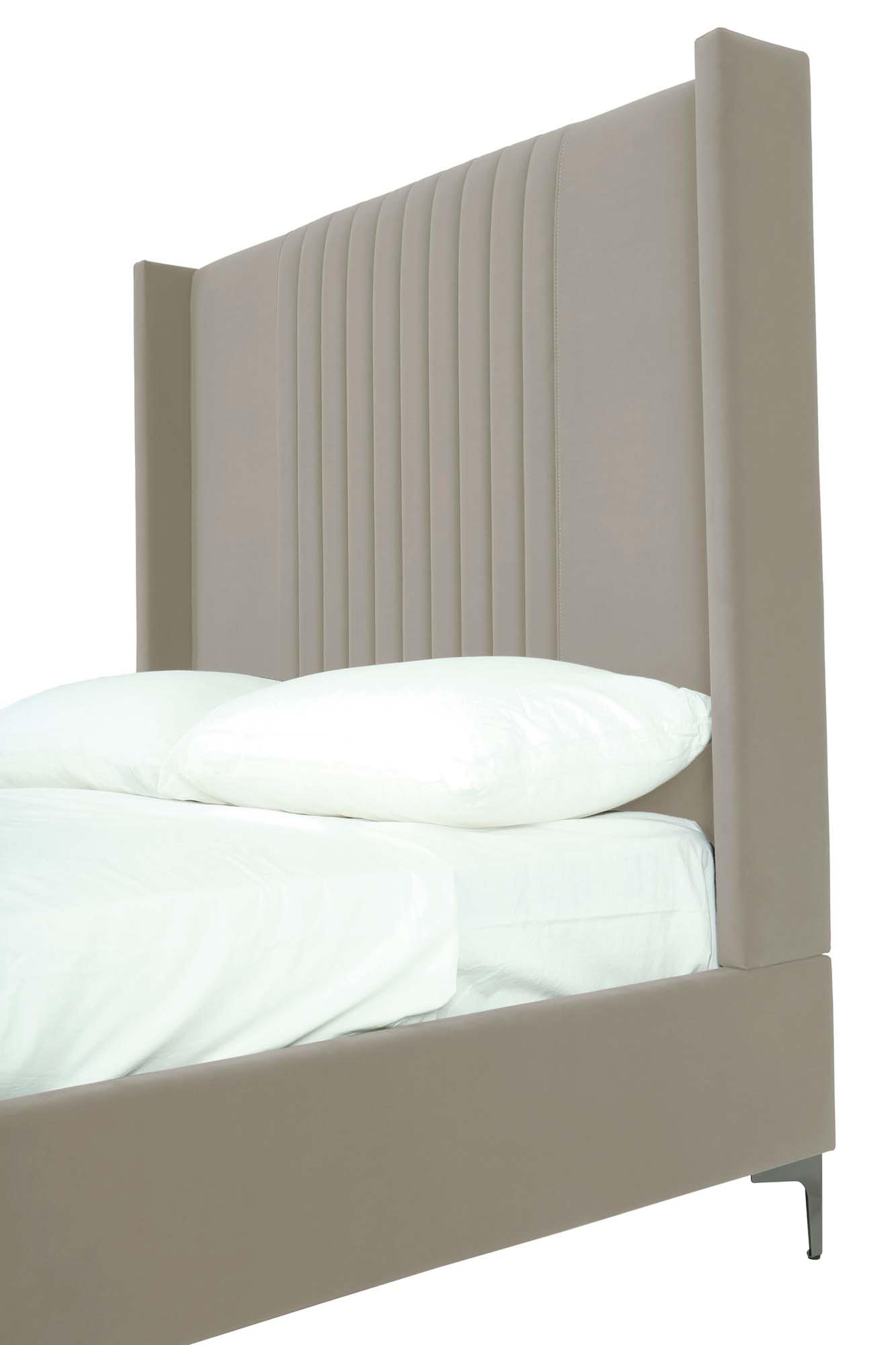 Manhattan Comfort Promenade Queen Wingback Bed, Rustic Taupe, large