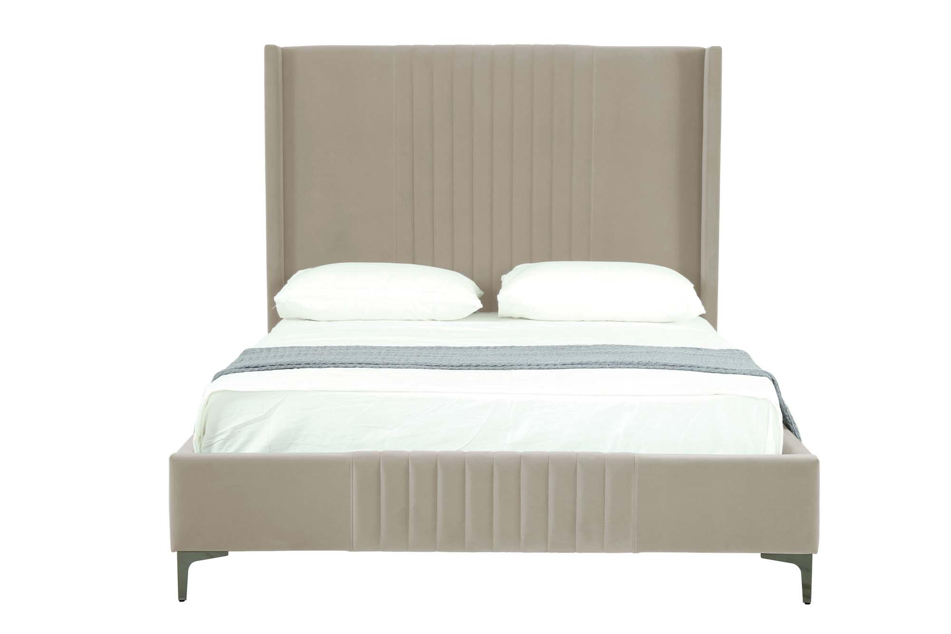 Manhattan Comfort Promenade Queen Wingback Bed, Rustic Taupe, large