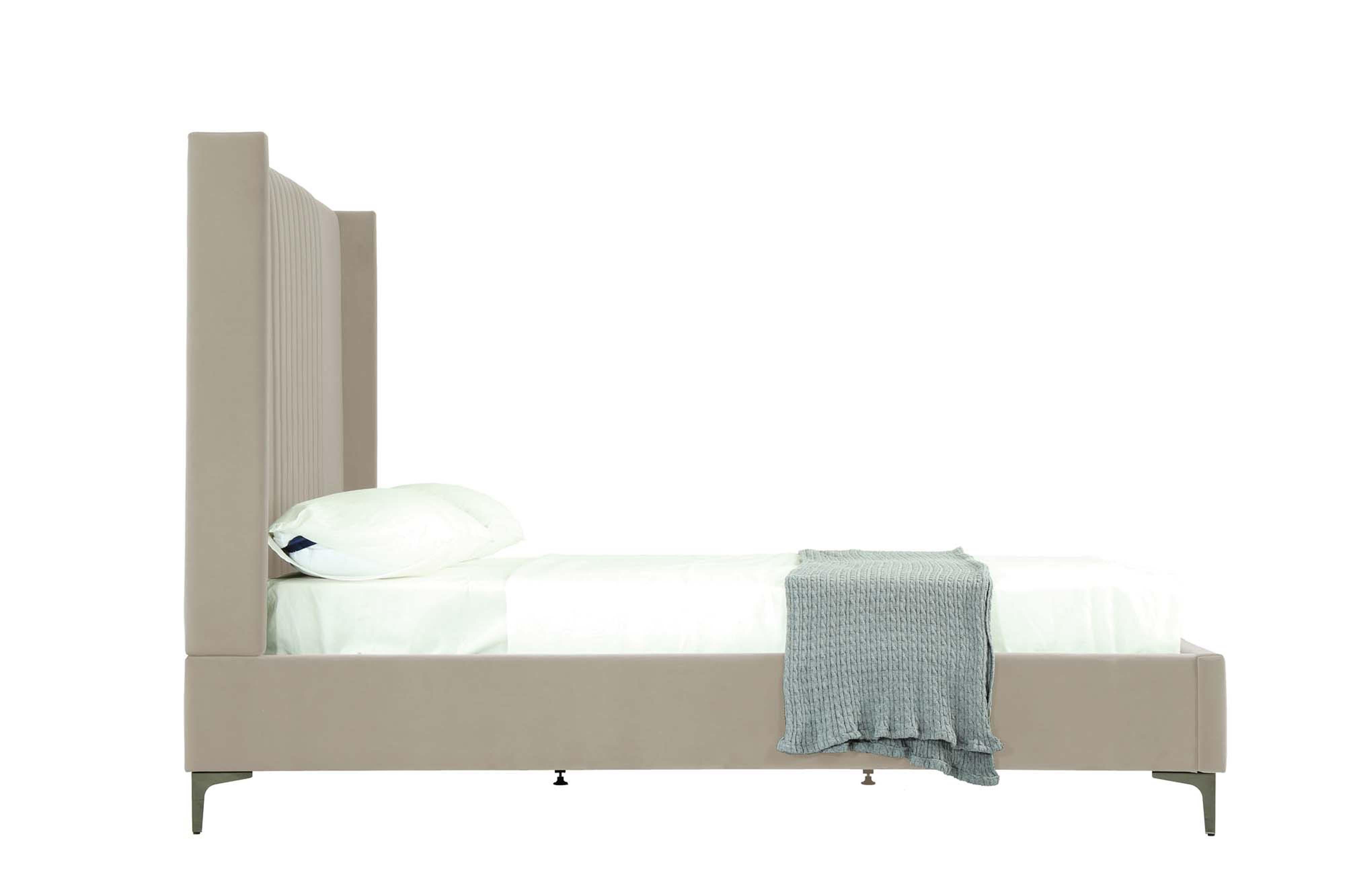 Manhattan Comfort Promenade Queen Wingback Bed, Rustic Taupe, large