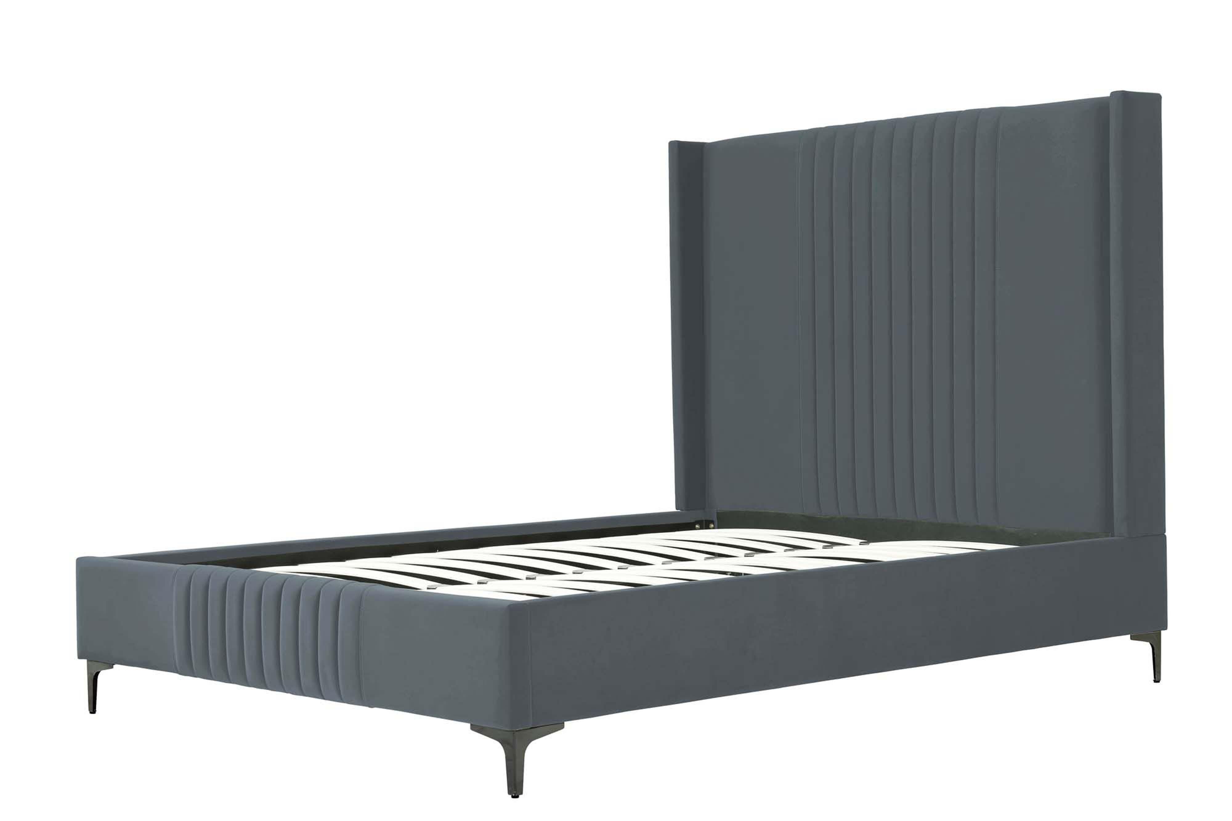 Manhattan Comfort Promenade Queen Wingback Bed, Gray, large