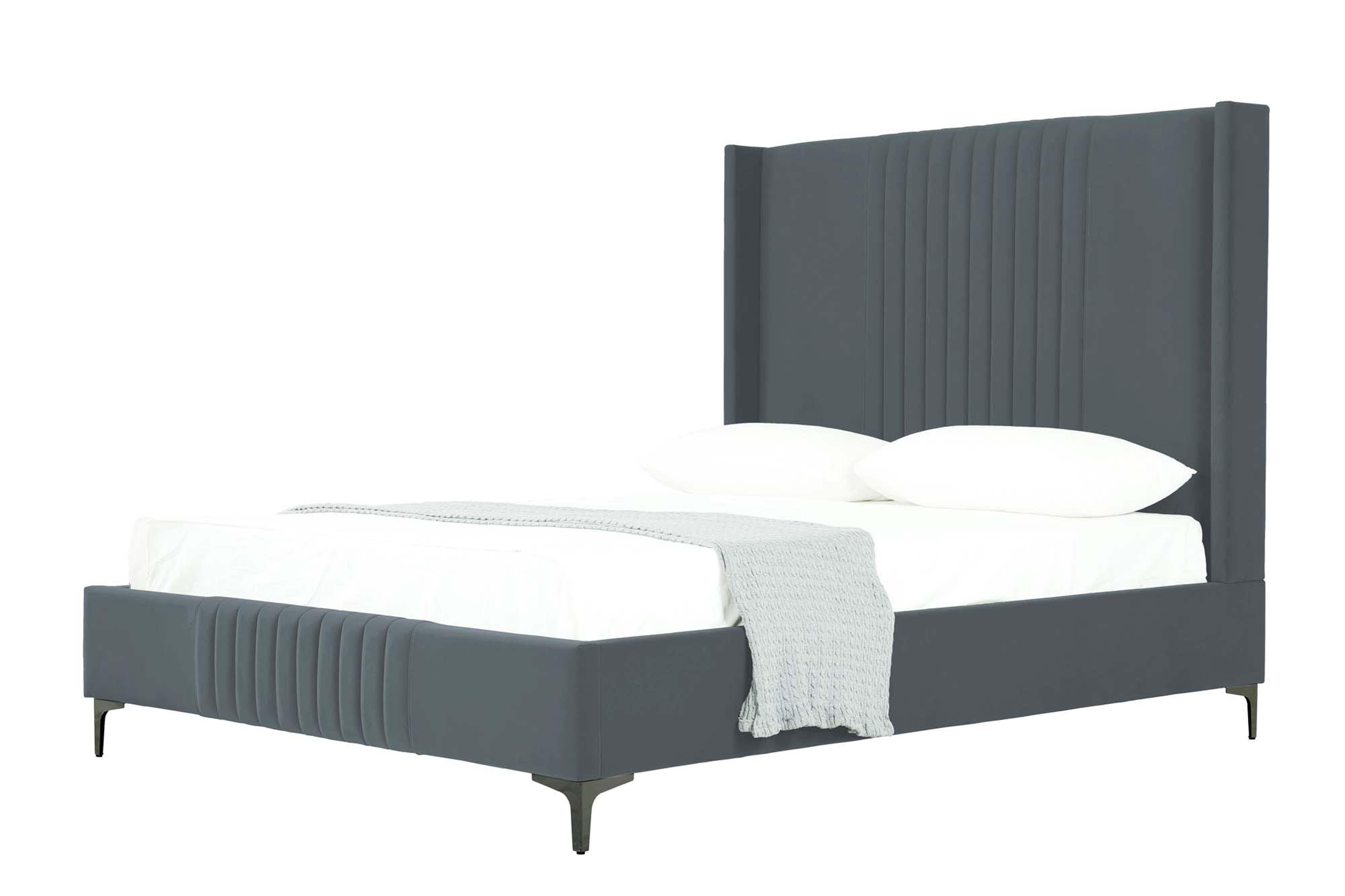 Manhattan Comfort Promenade Queen Wingback Bed, Gray, large