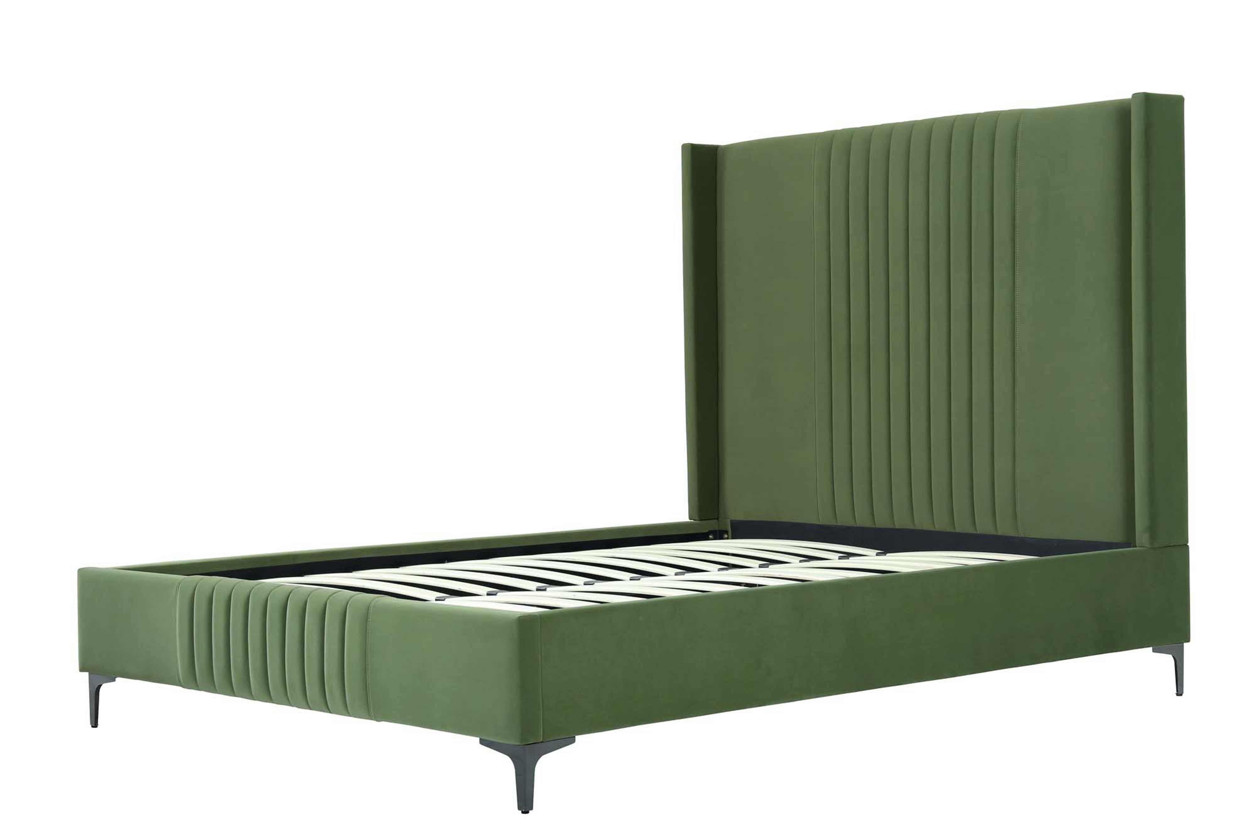 Manhattan Comfort Promenade Queen Wingback Bed, Moss Green, large