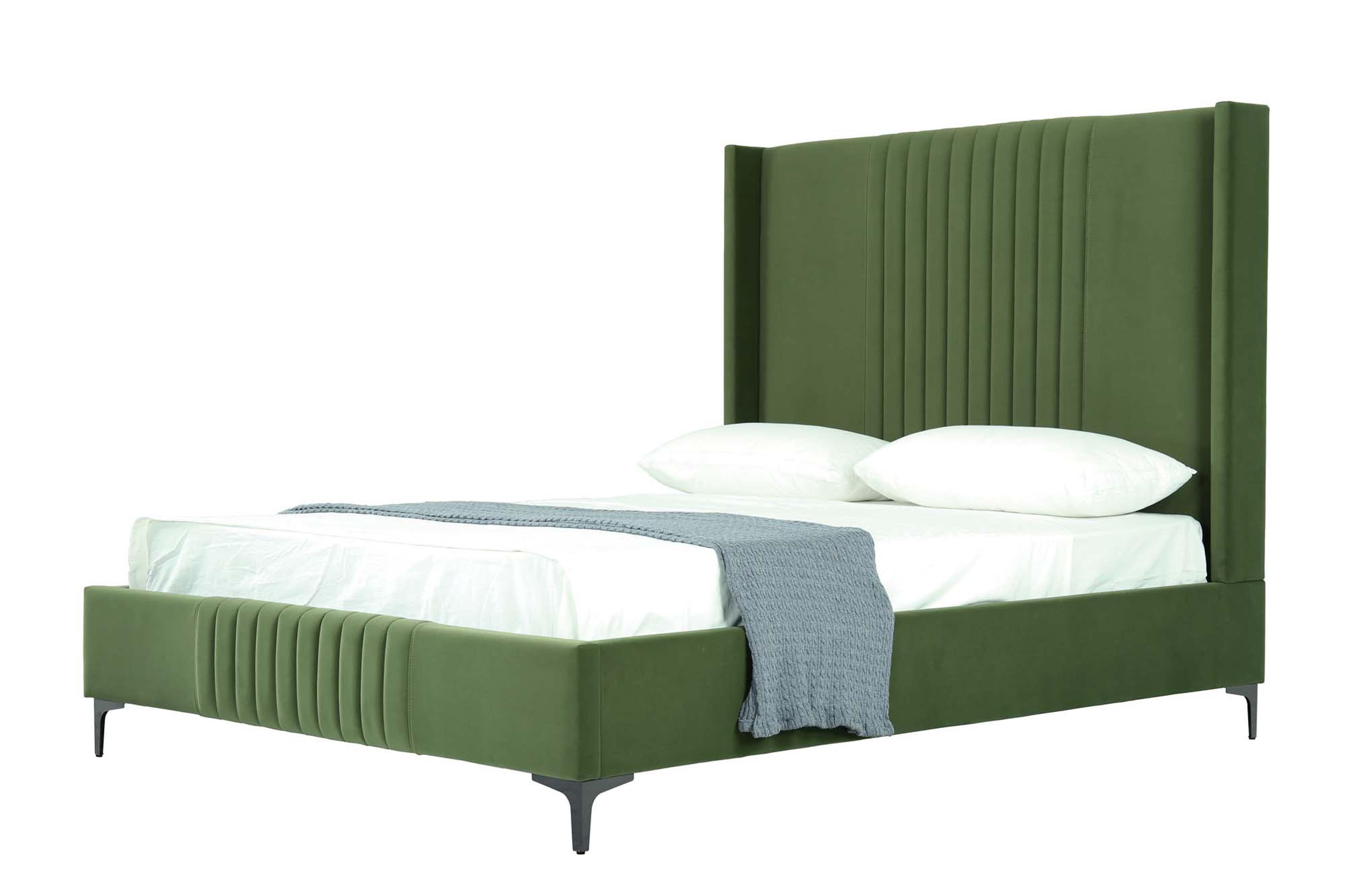 Manhattan Comfort Promenade Queen Wingback Bed, Moss Green, large