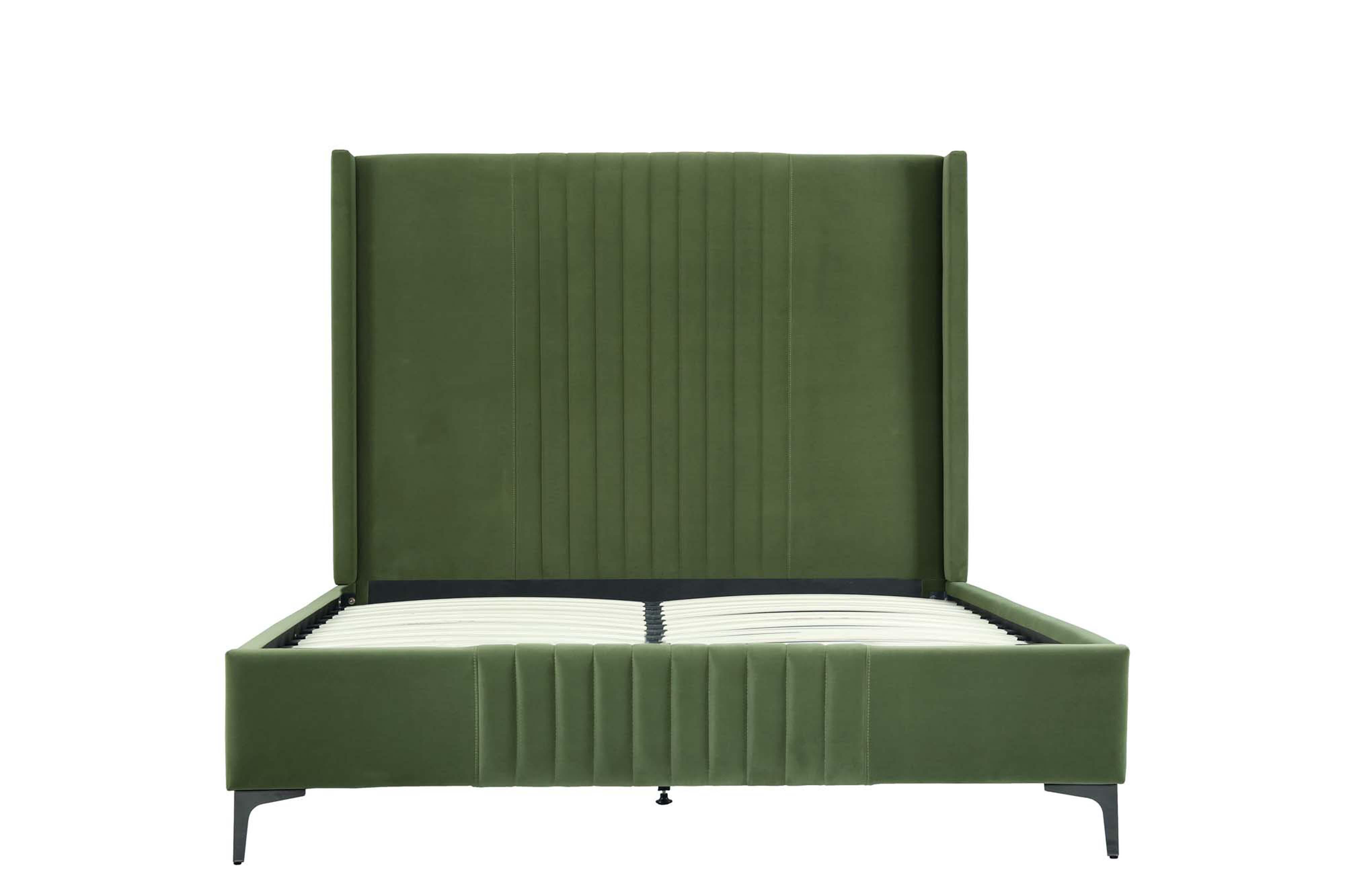 Manhattan Comfort Promenade Queen Wingback Bed, Moss Green, large