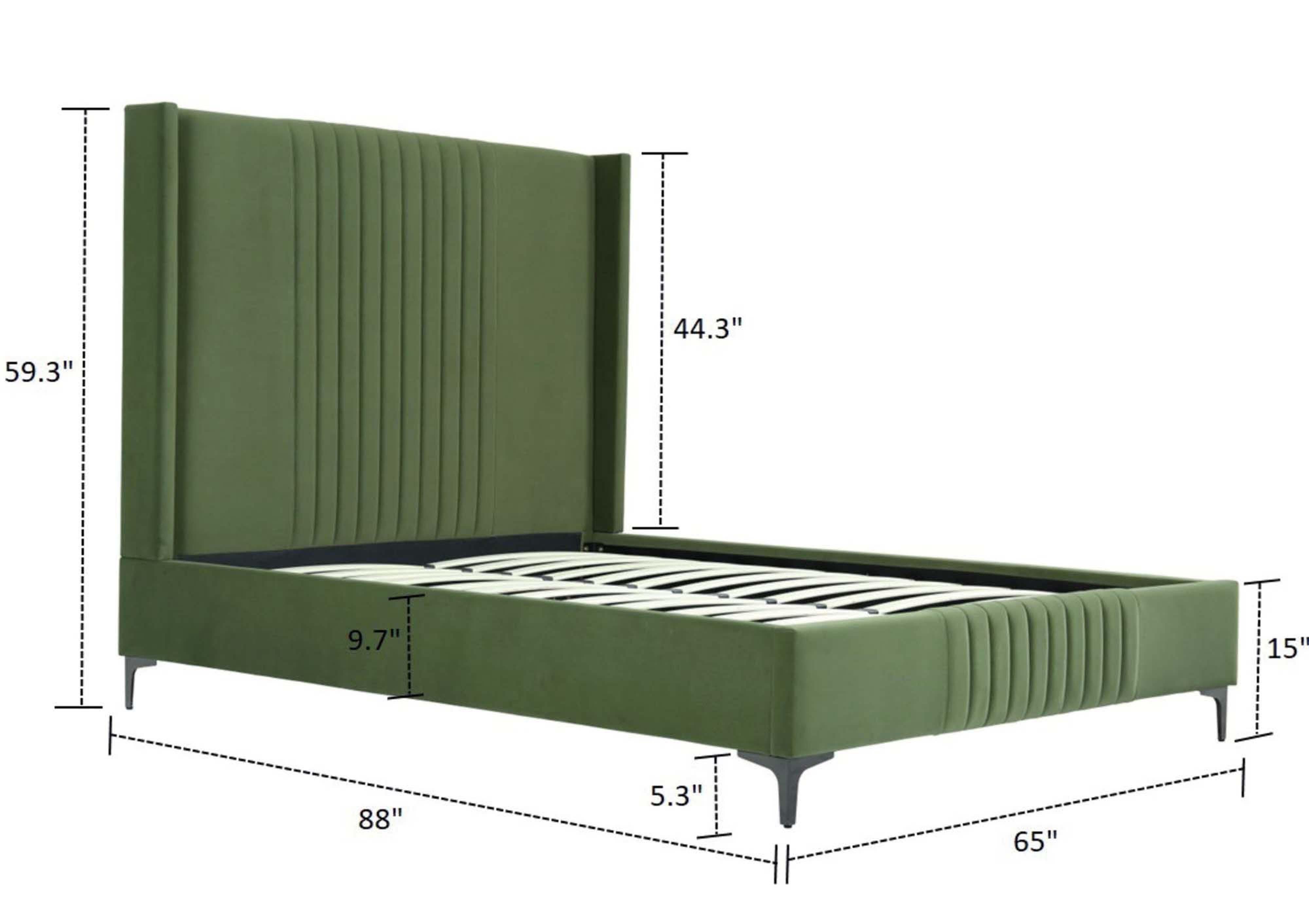 Manhattan Comfort Promenade Queen Wingback Bed, Moss Green, large