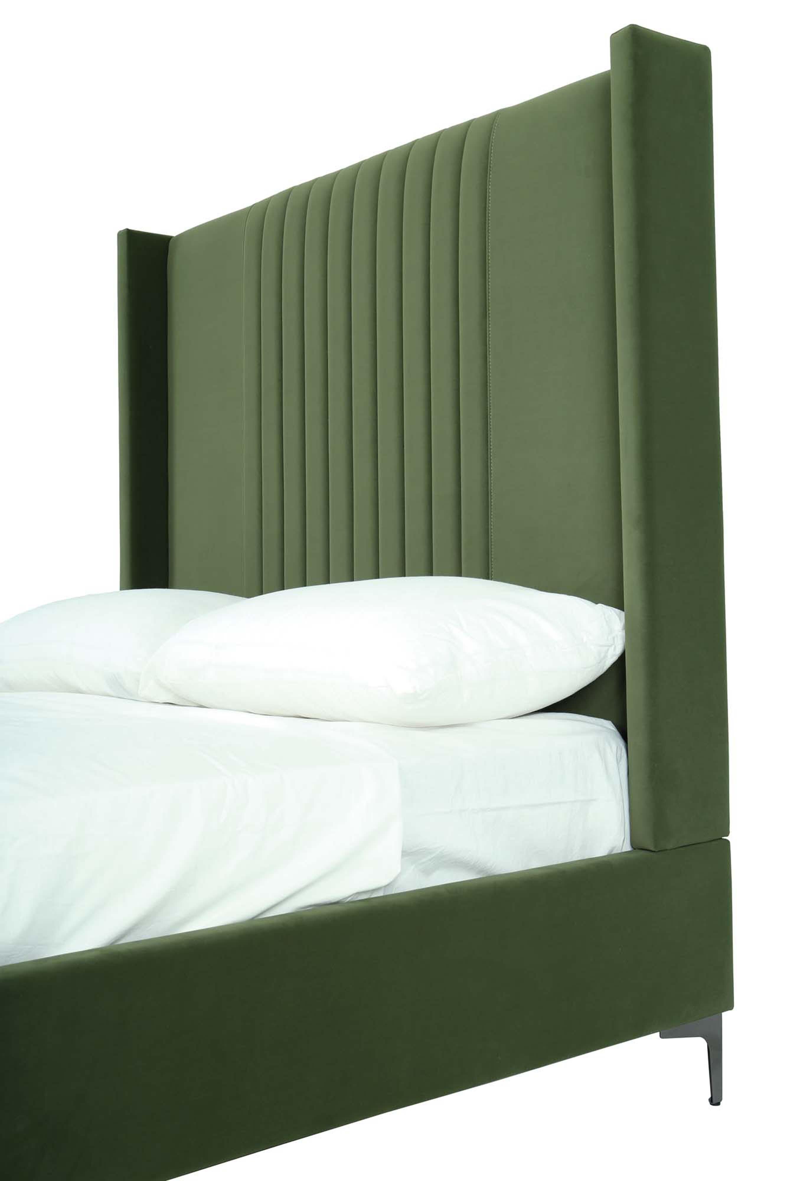 Manhattan Comfort Promenade Queen Wingback Bed, Moss Green, large