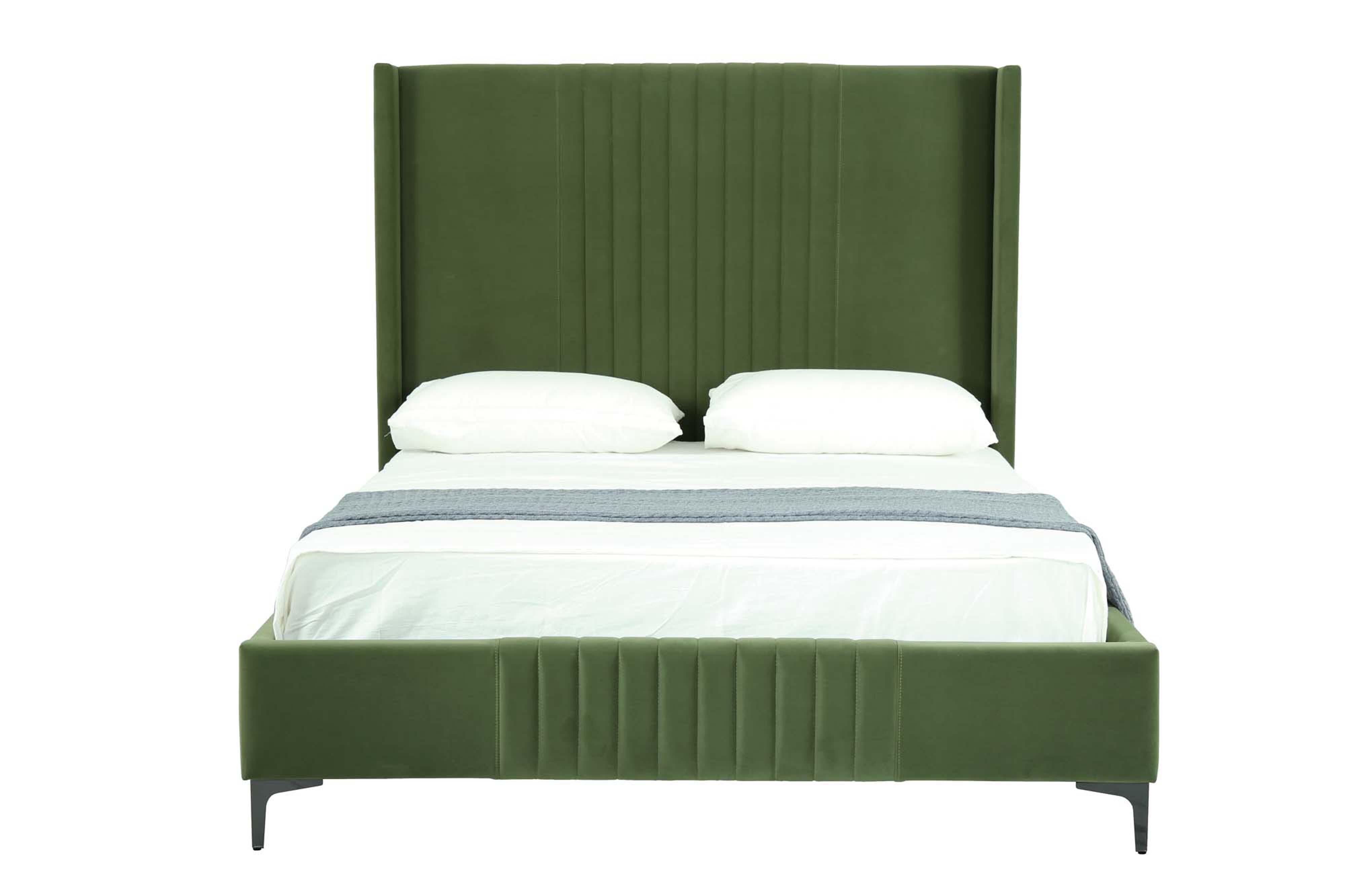 Manhattan Comfort Promenade Queen Wingback Bed, Moss Green, large