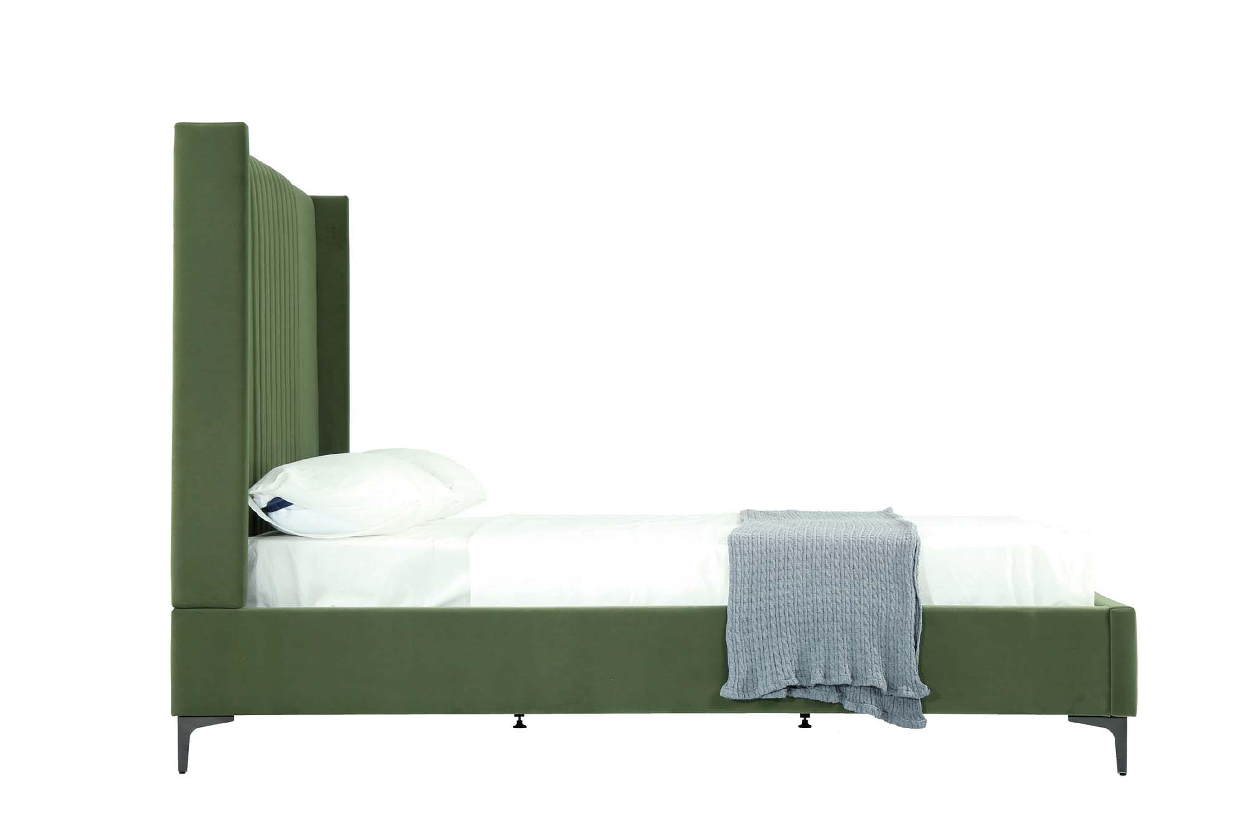 Manhattan Comfort Promenade Queen Wingback Bed, Moss Green, large