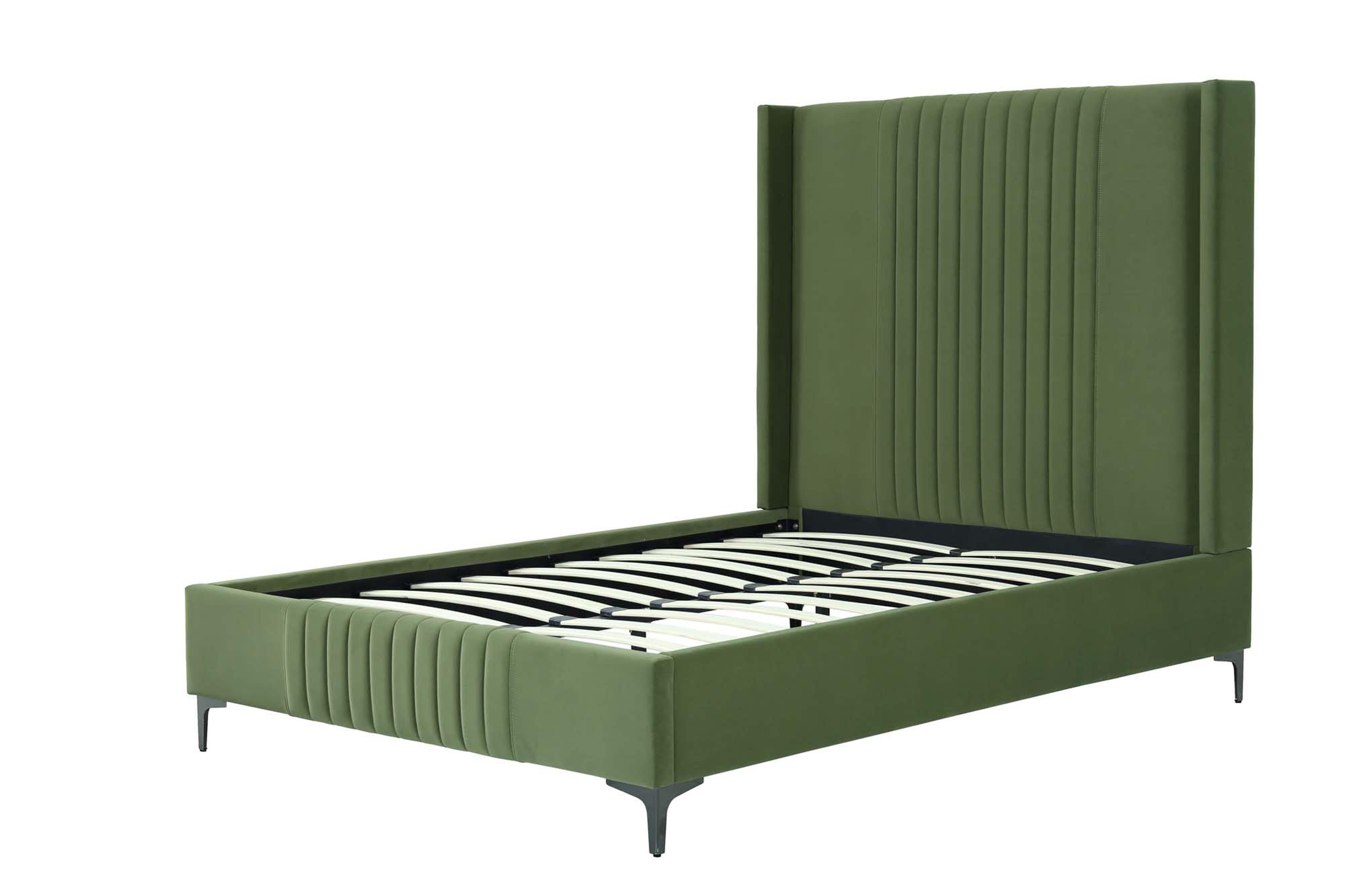 Manhattan Comfort Promenade Full Wingback Bed, Moss Green, large