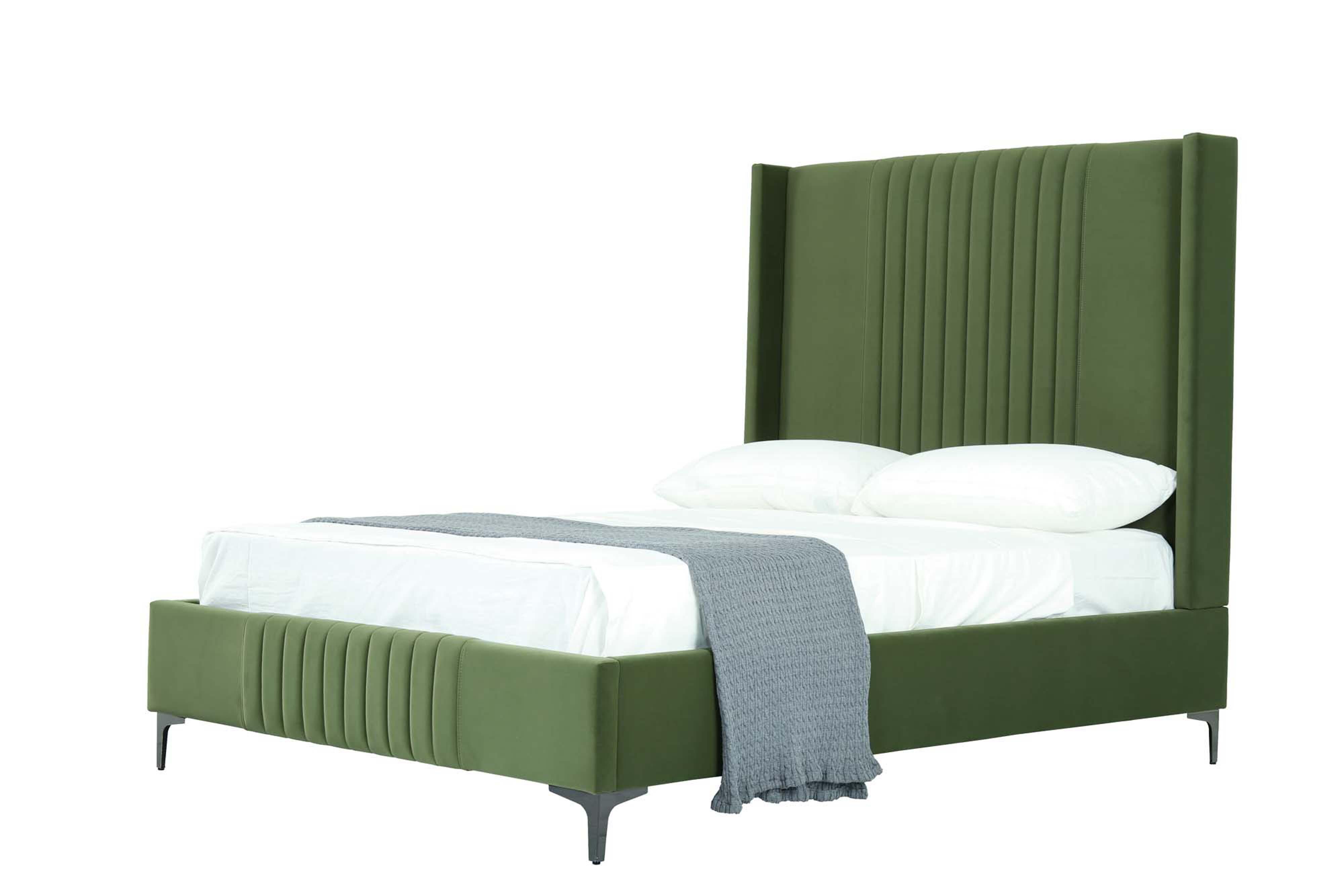 Manhattan Comfort Promenade Full Wingback Bed, Moss Green, large
