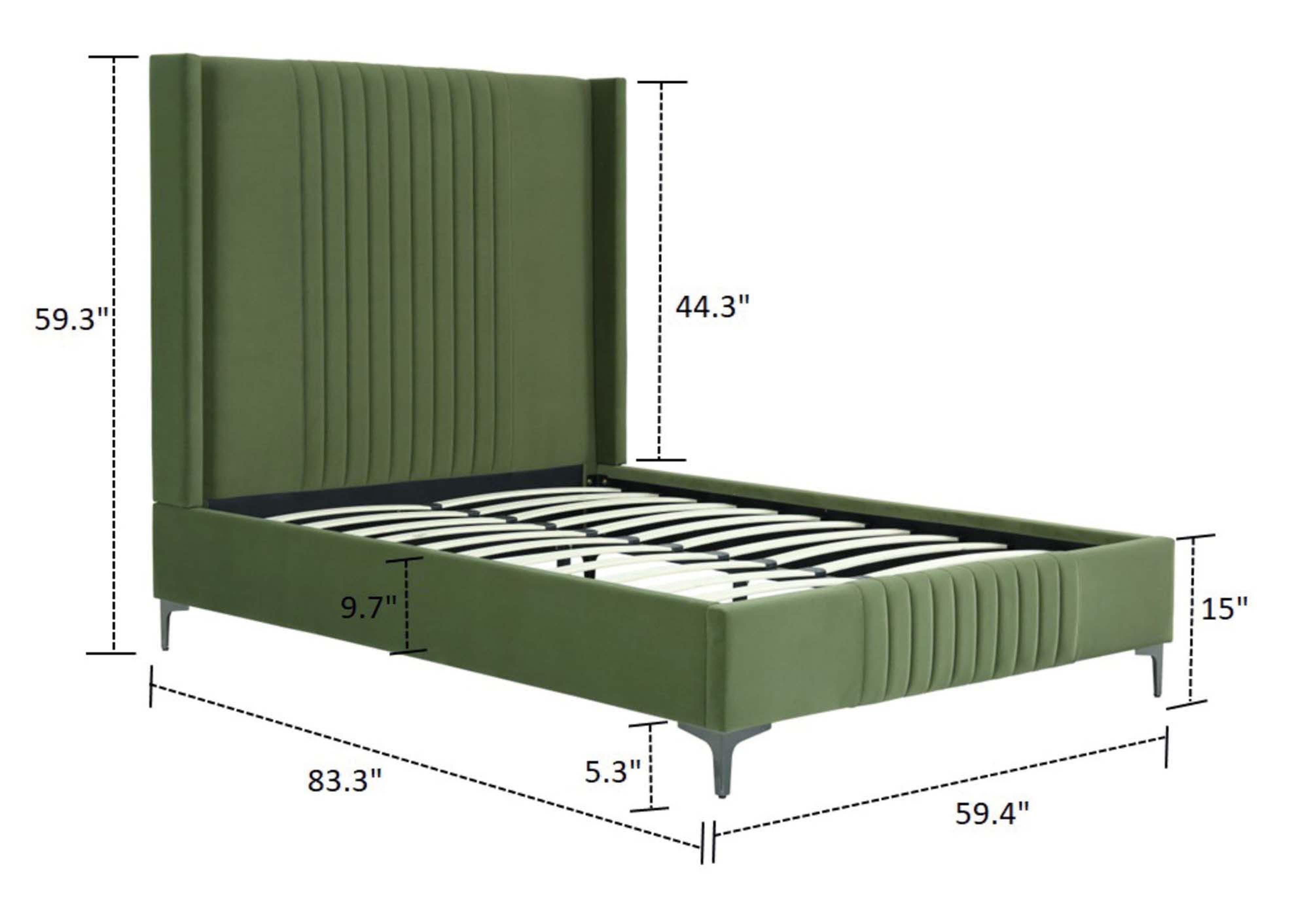 Manhattan Comfort Promenade Full Wingback Bed, Moss Green, large