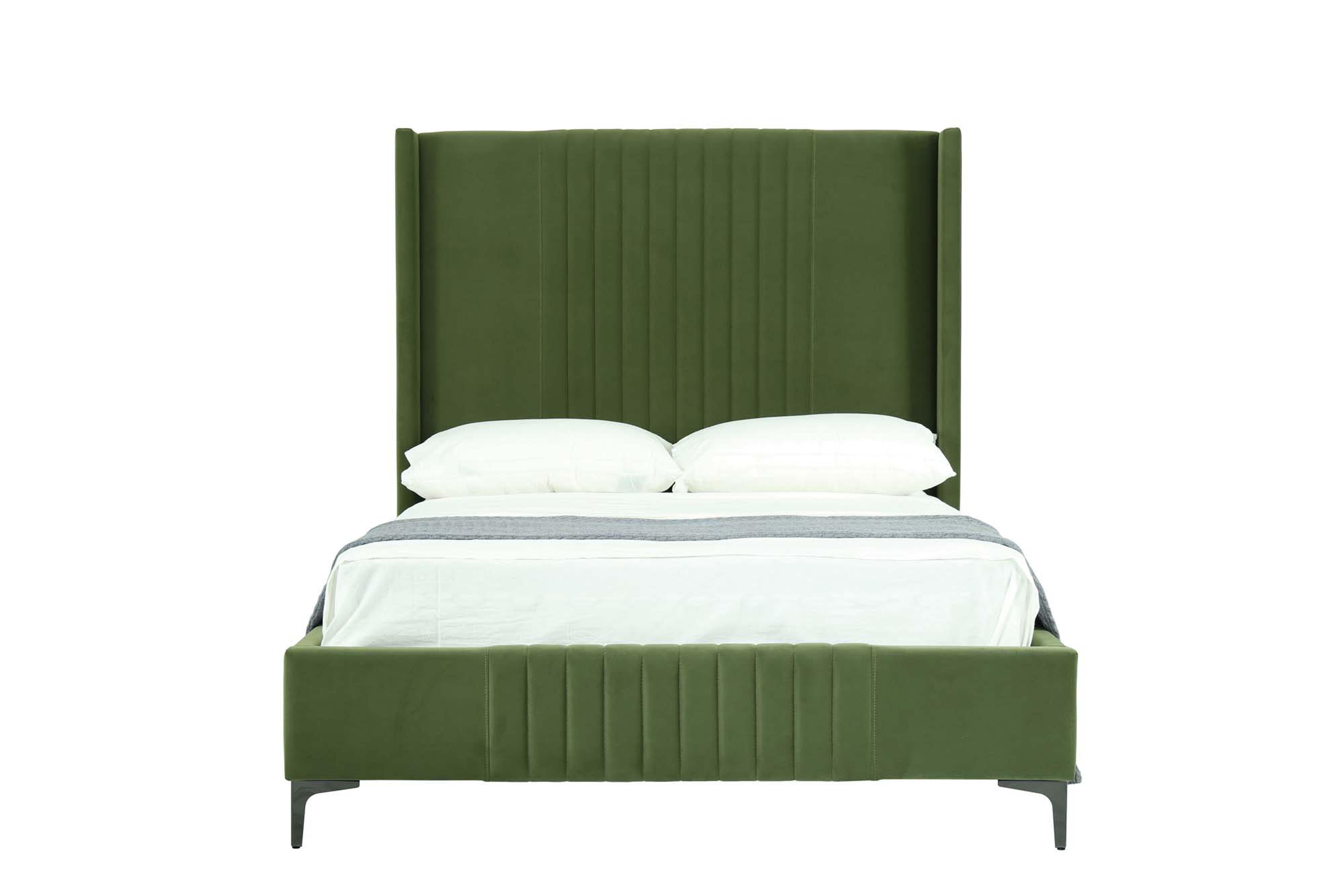 Manhattan Comfort Promenade Full Wingback Bed, Moss Green, large