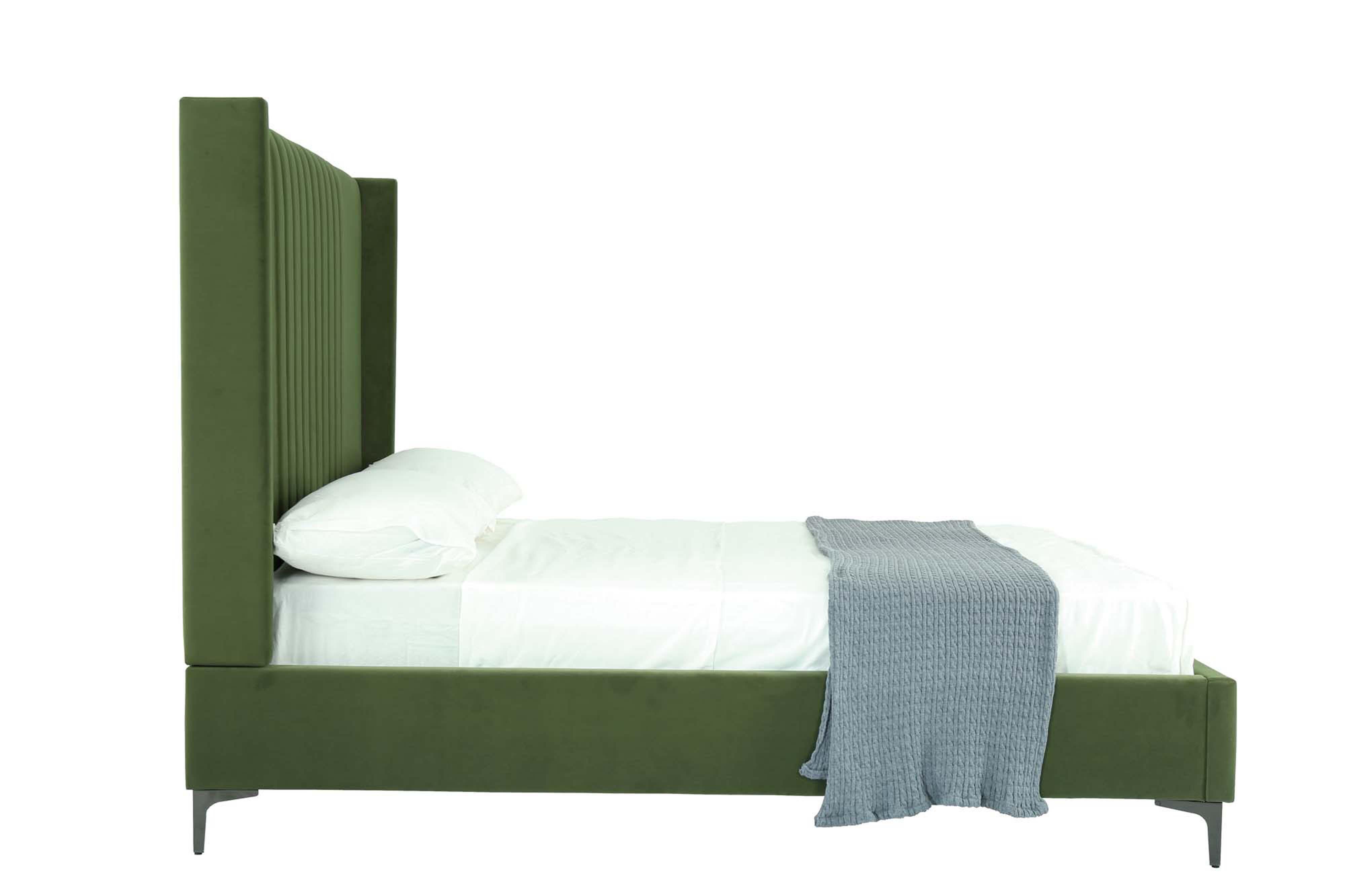 Manhattan Comfort Promenade Full Wingback Bed, Moss Green, large