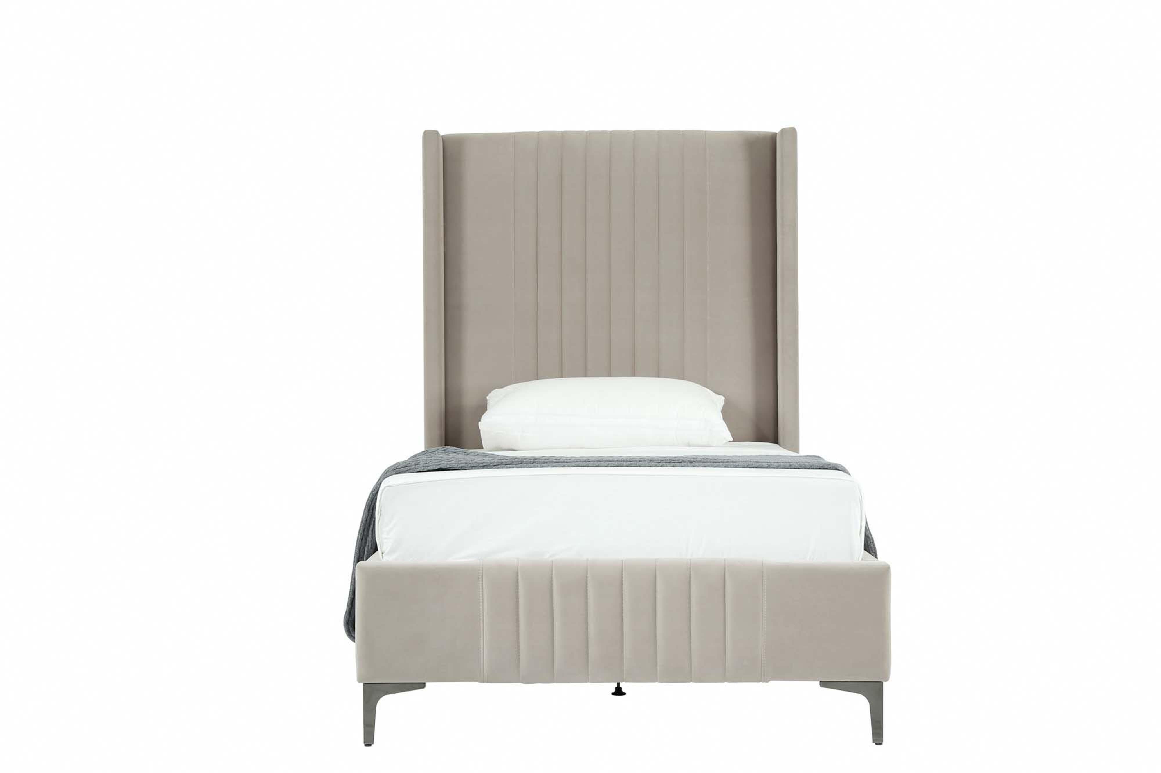 Manhattan Comfort Promenade Twin Wingback Bed, Rustic Taupe, large