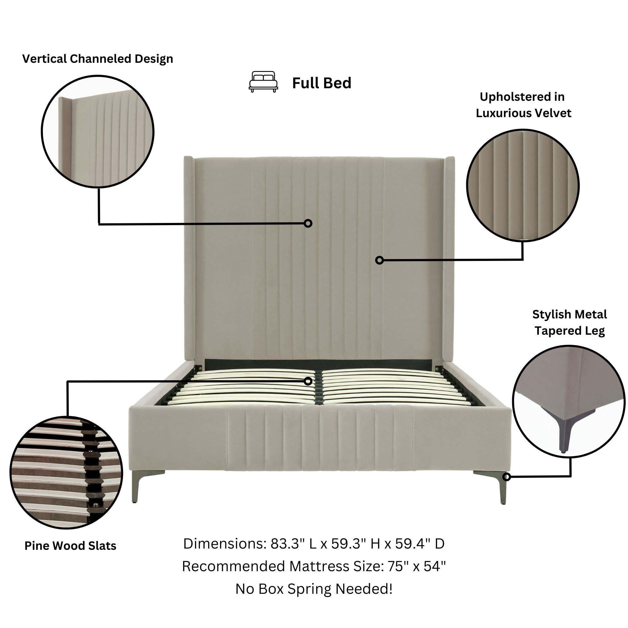Manhattan Comfort Promenade Full Wingback Bed, Rustic Taupe, large