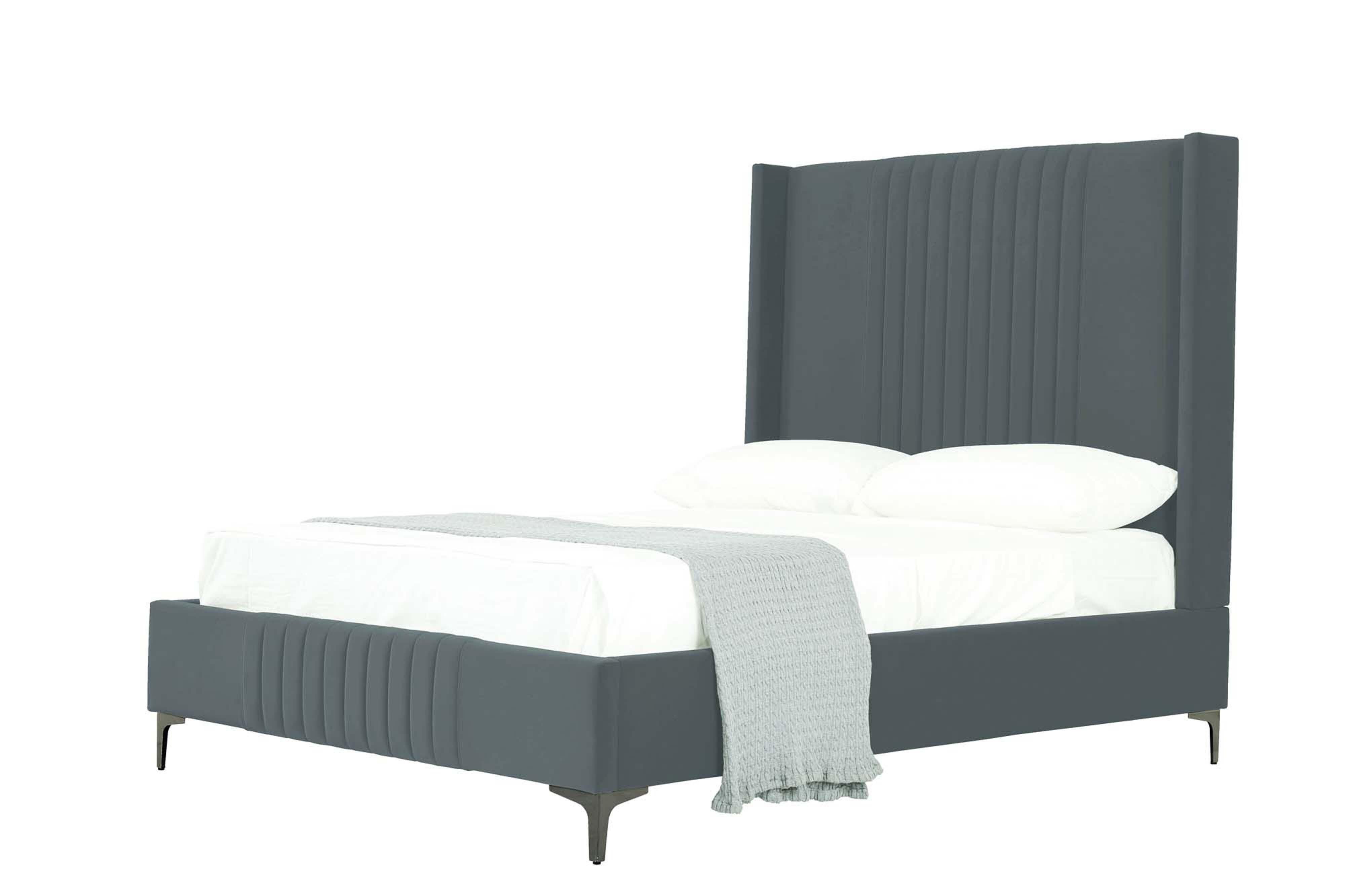 Manhattan Comfort Promenade Full Wingback Bed, Gray, large