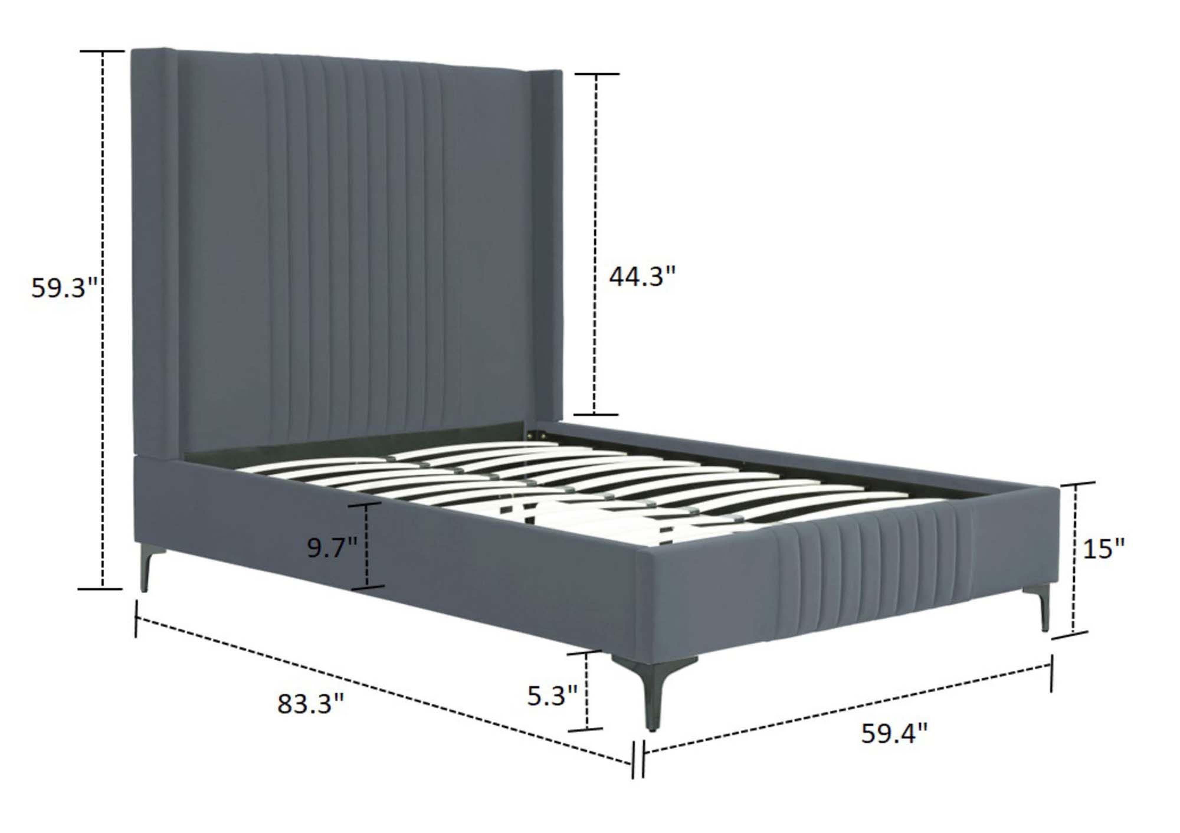 Manhattan Comfort Promenade Full Wingback Bed, Gray, large