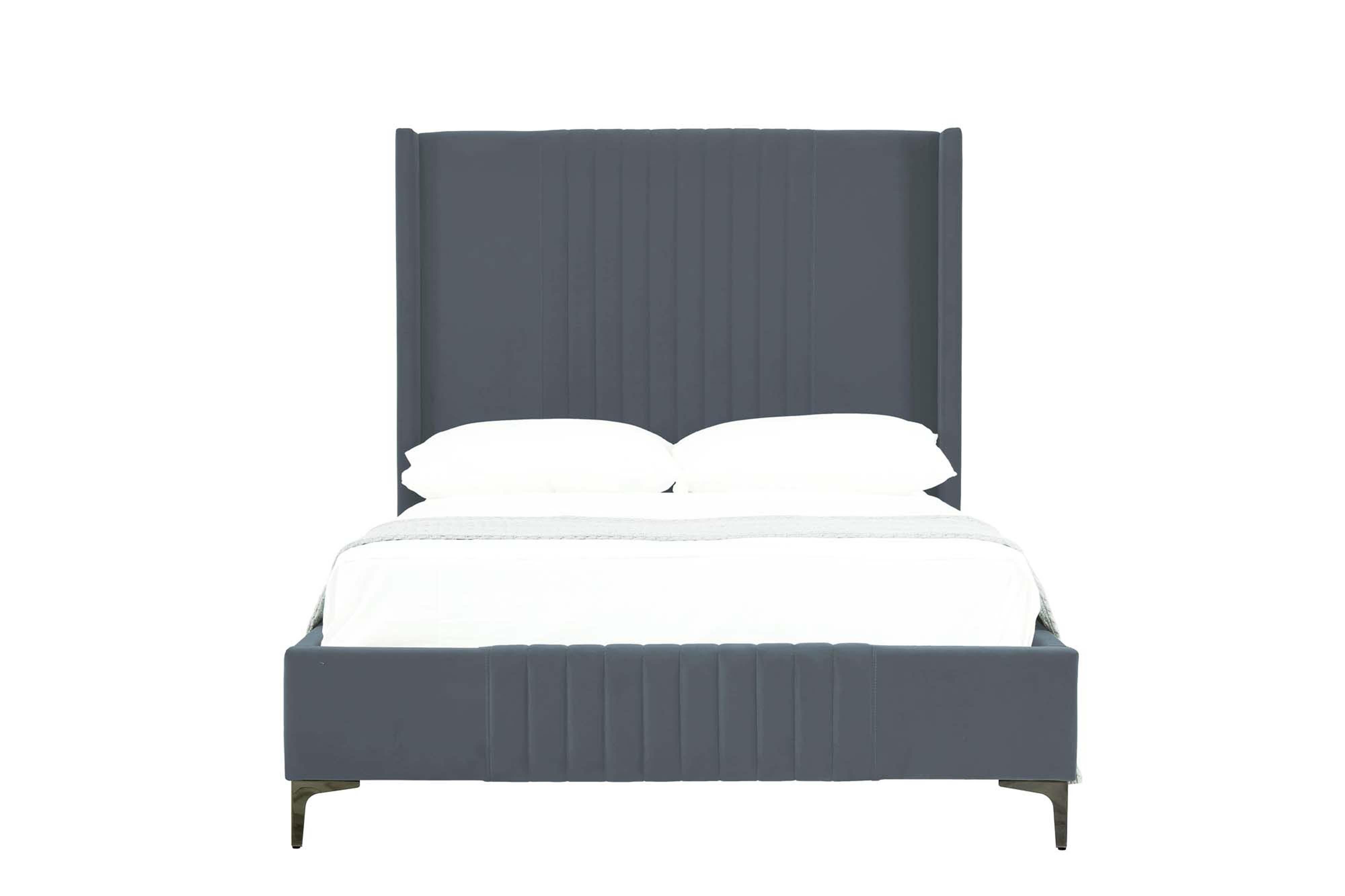 Manhattan Comfort Promenade Full Wingback Bed, Gray, large