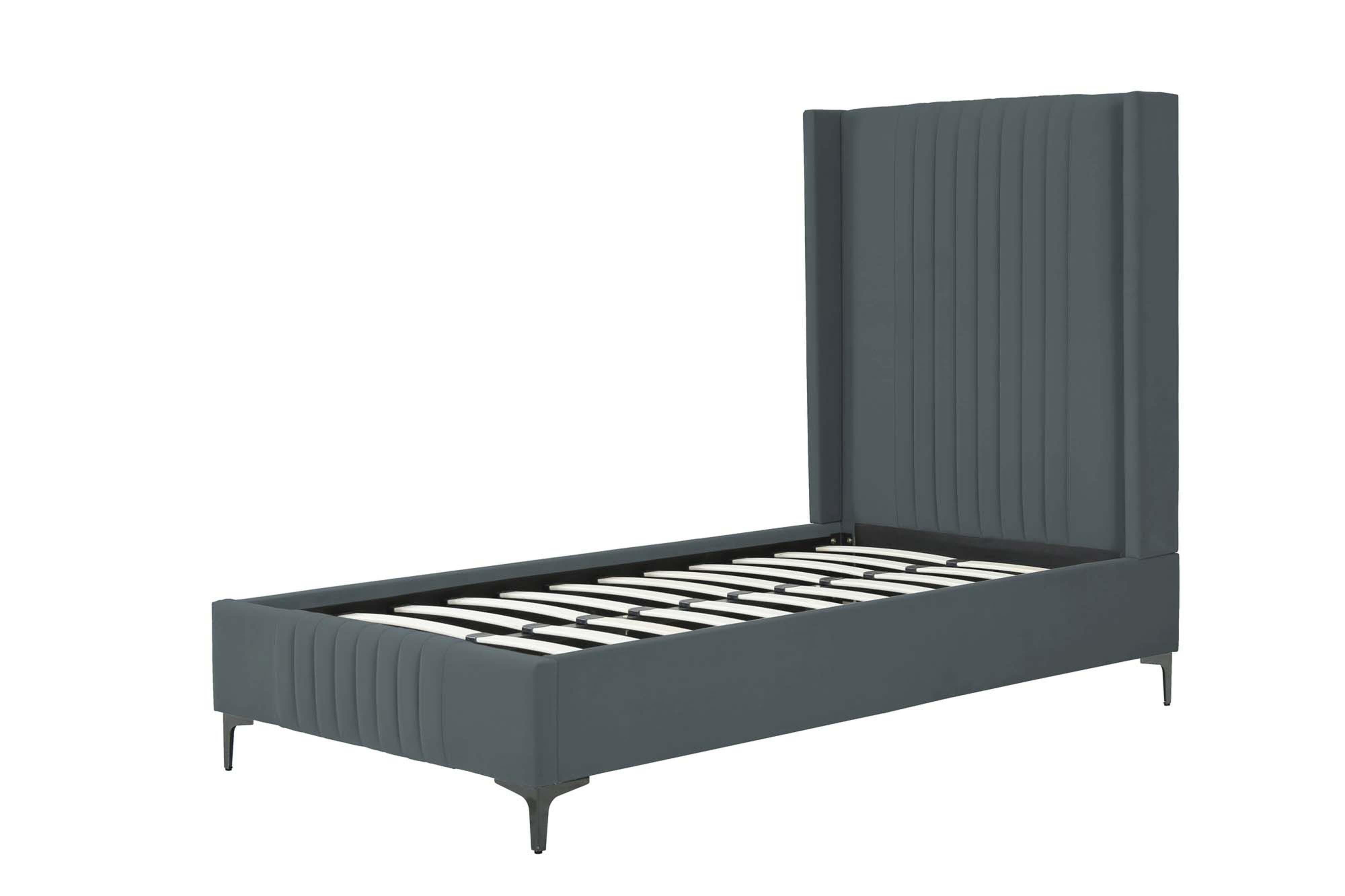 Manhattan Comfort Promenade Twin Wingback Bed, Gray, large