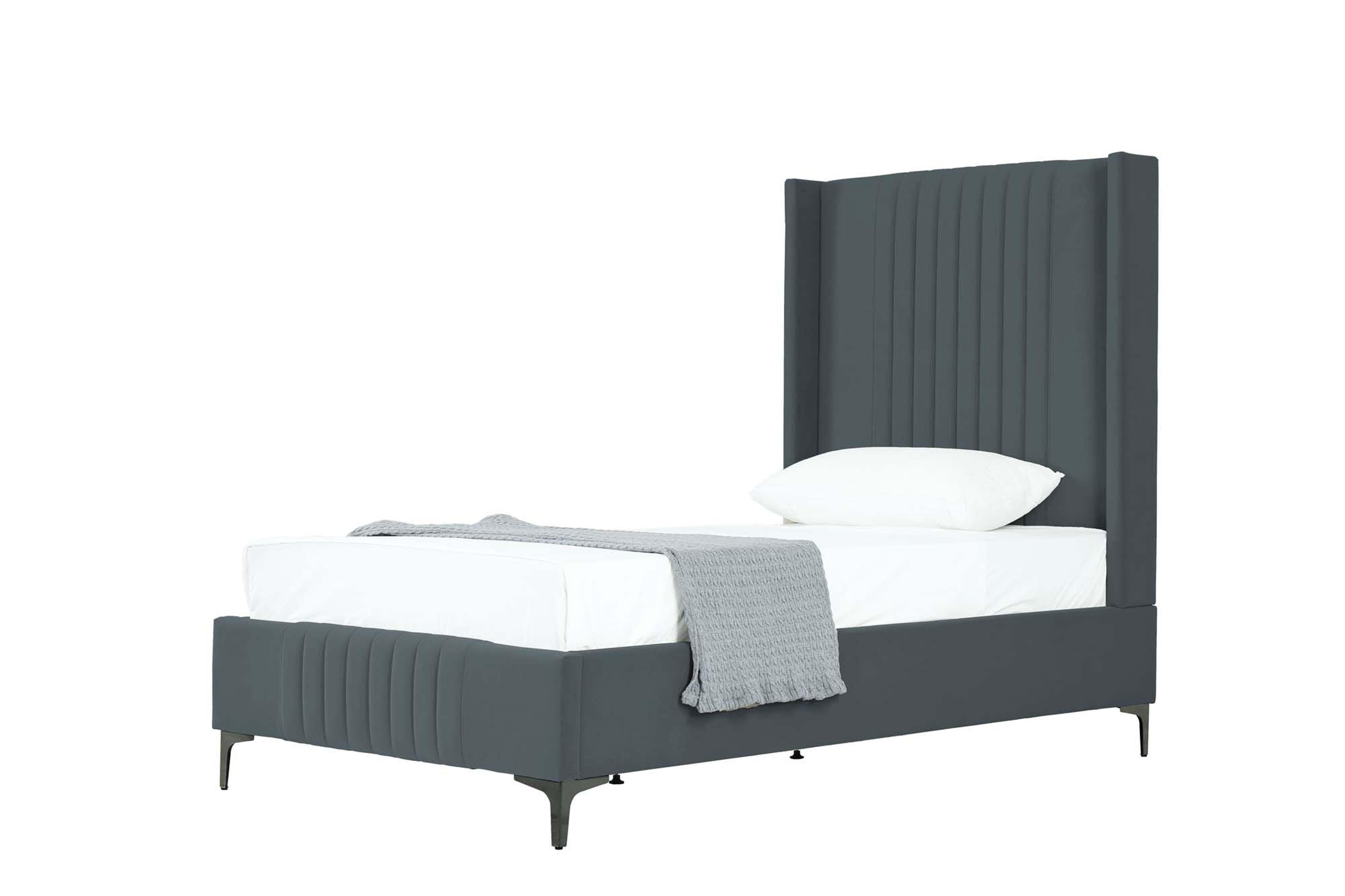 Manhattan Comfort Promenade Twin Wingback Bed, Gray, large