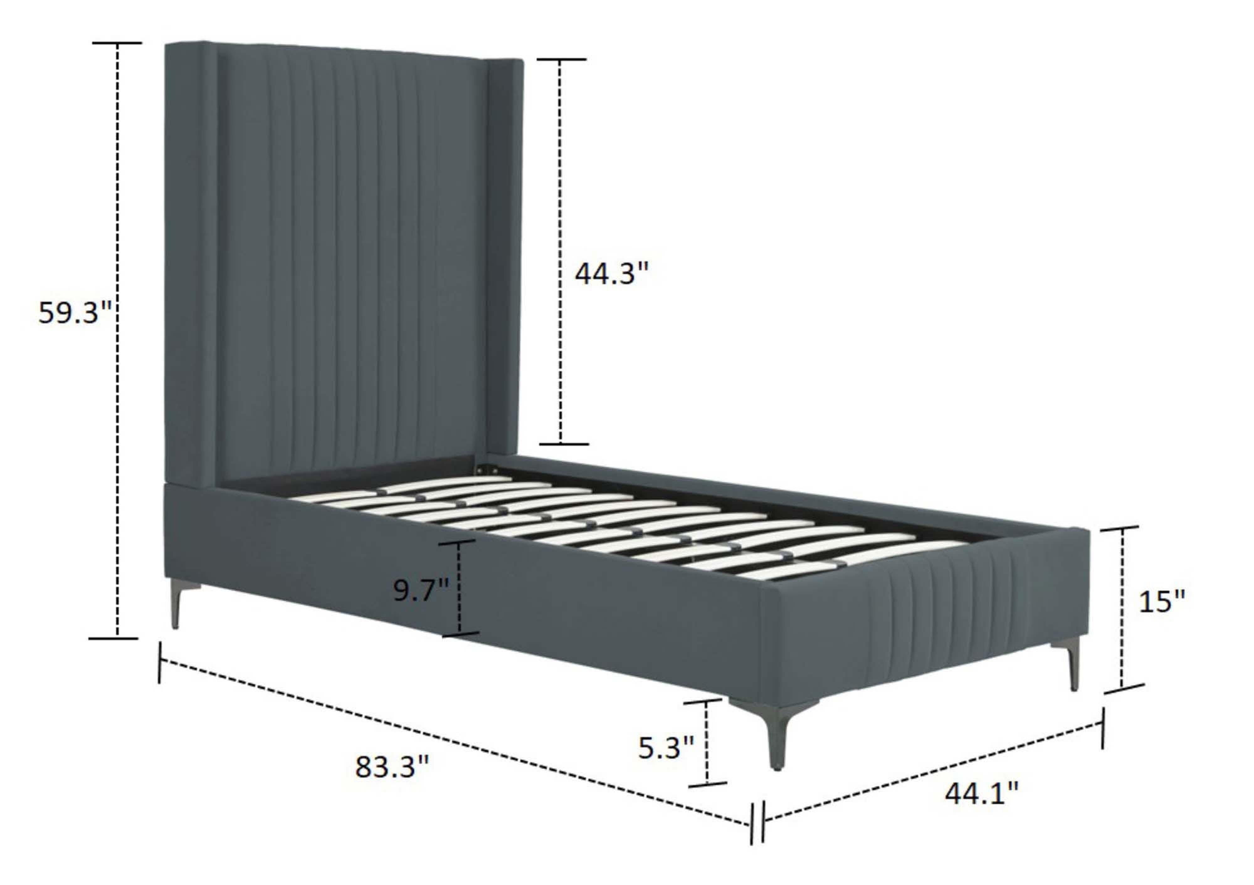 Manhattan Comfort Promenade Twin Wingback Bed, Gray, large