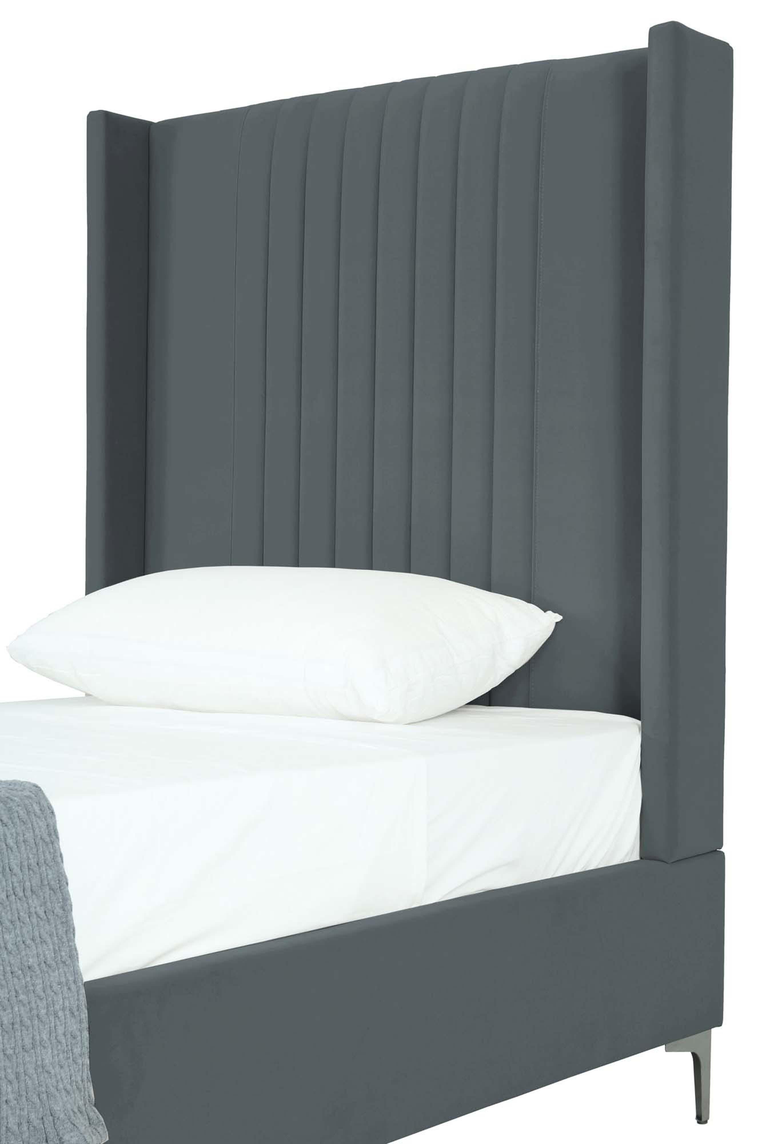 Manhattan Comfort Promenade Twin Wingback Bed, Gray, large