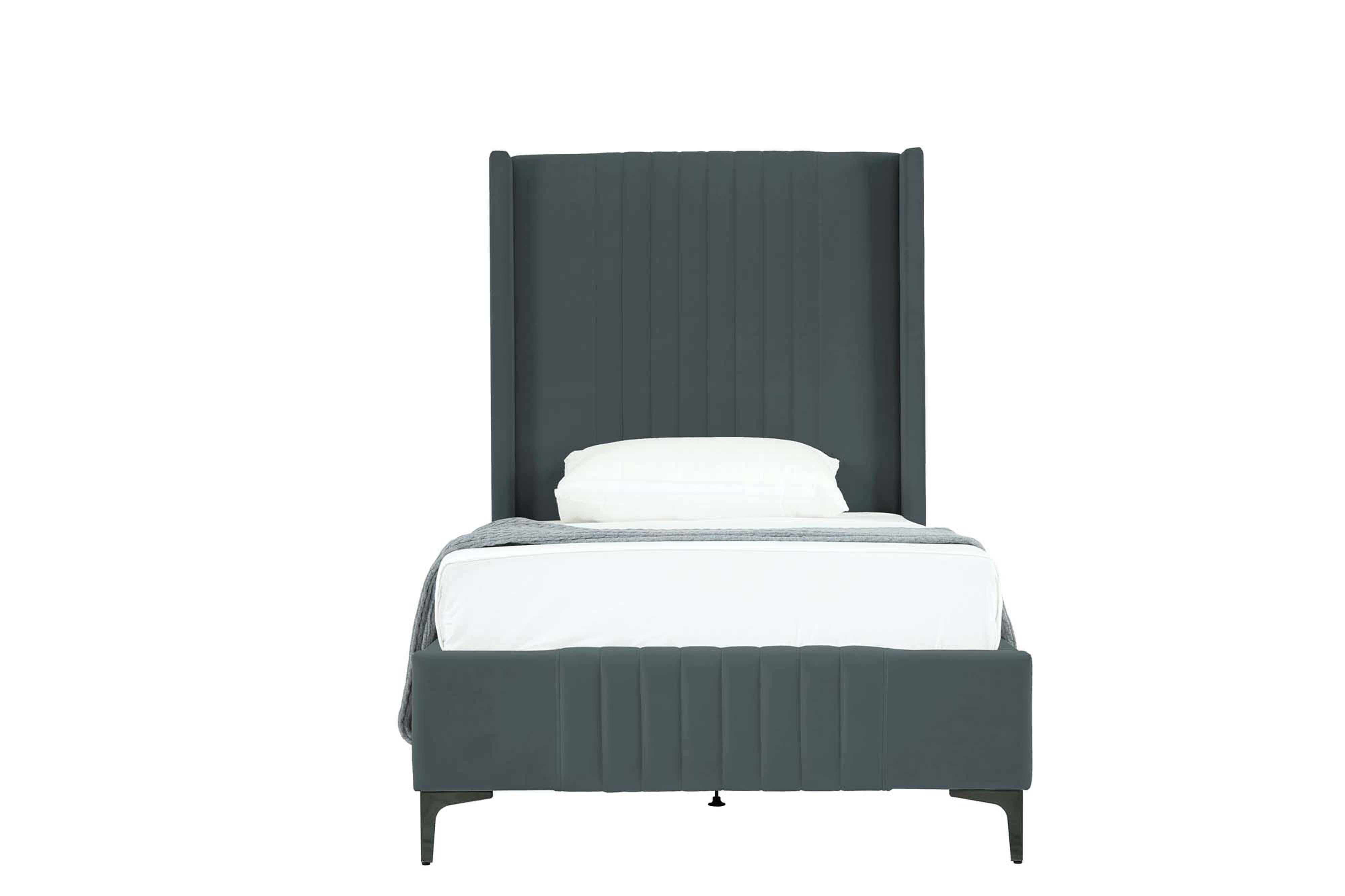 Manhattan Comfort Promenade Twin Wingback Bed, Gray, large