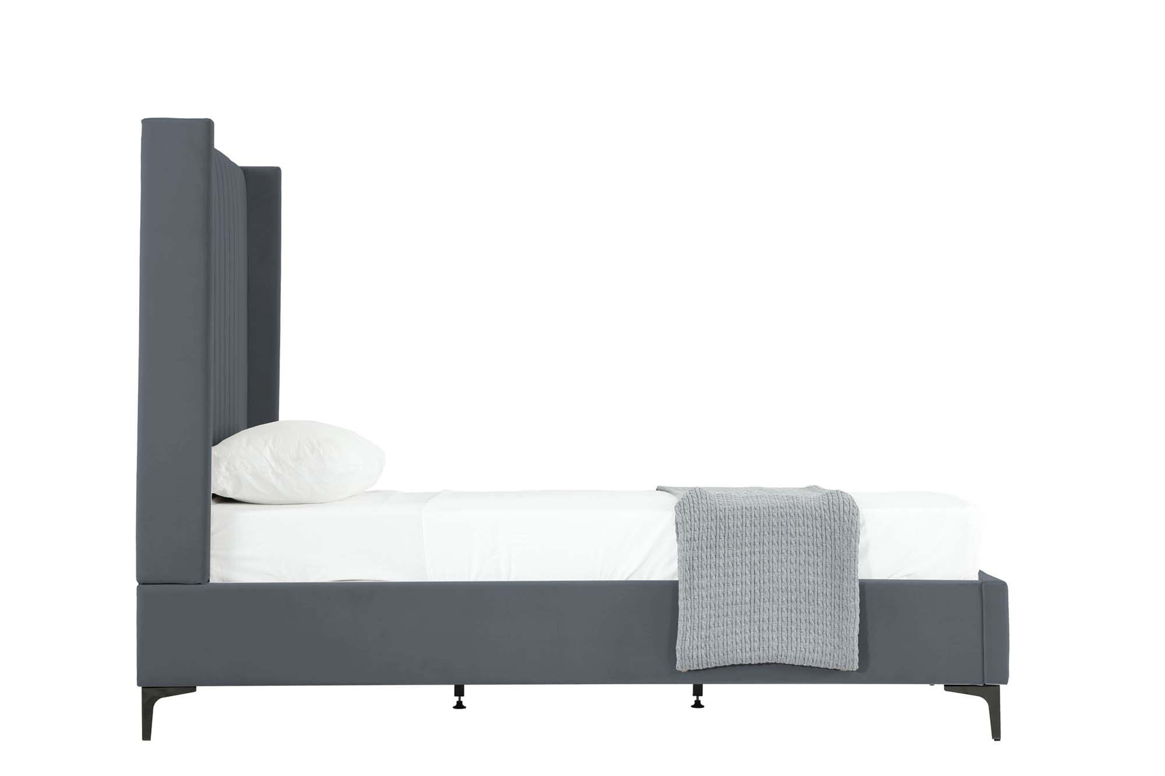 Manhattan Comfort Promenade Twin Wingback Bed, Gray, large