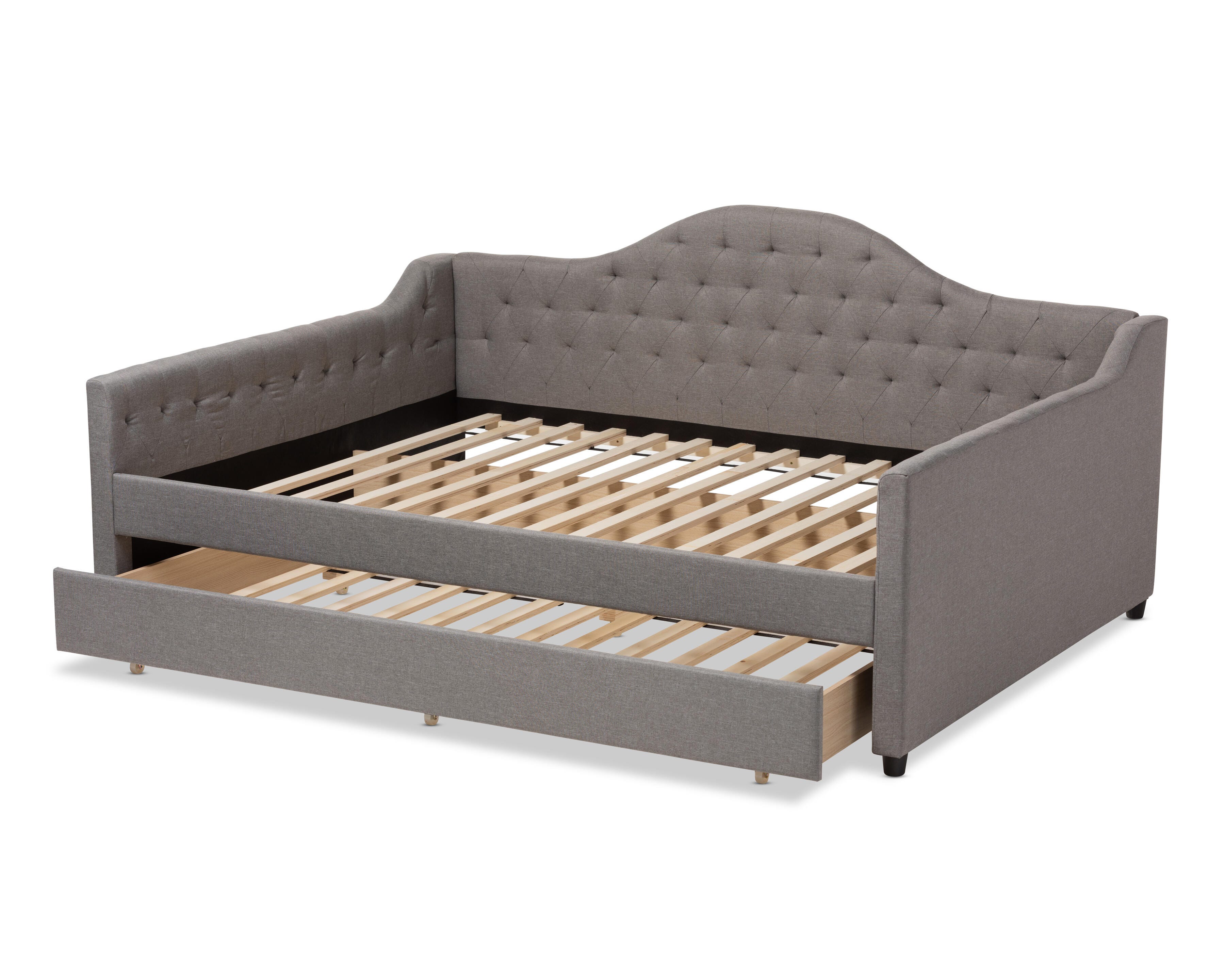 Curved Upholstered Queen Daybed with Trundle, Gray, large