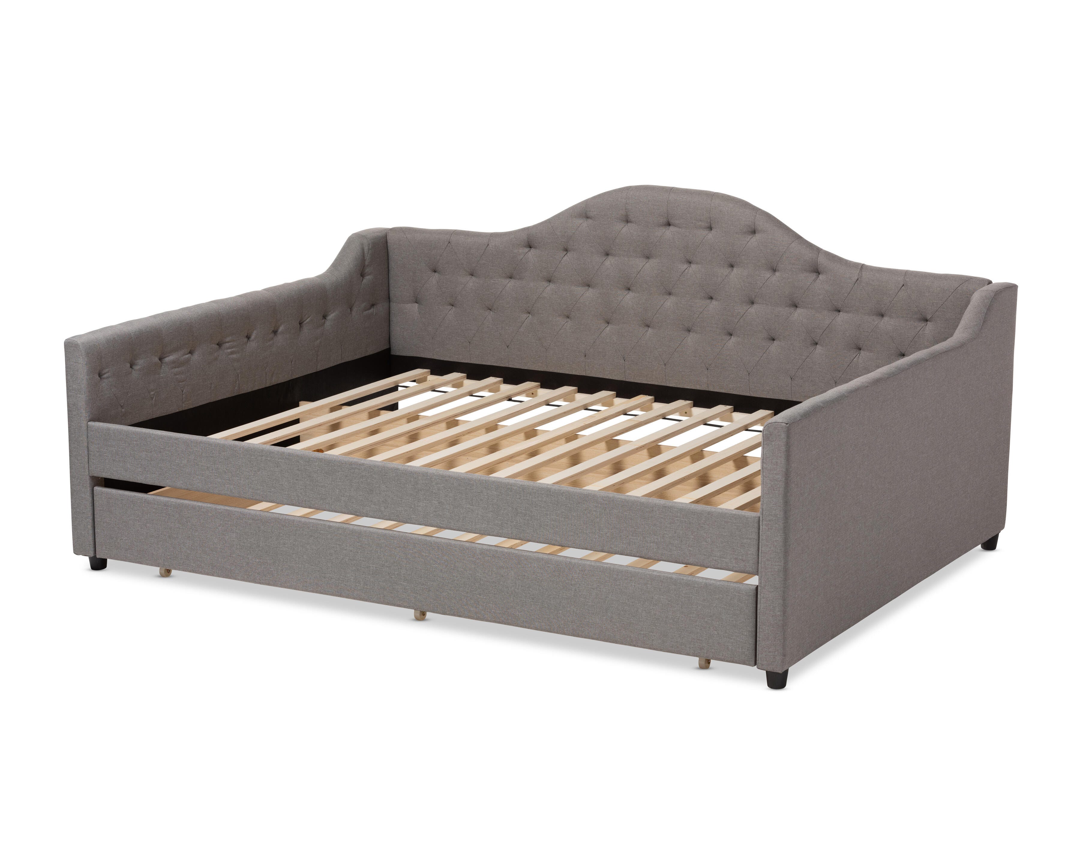Curved Upholstered Queen Daybed with Trundle, Gray, large