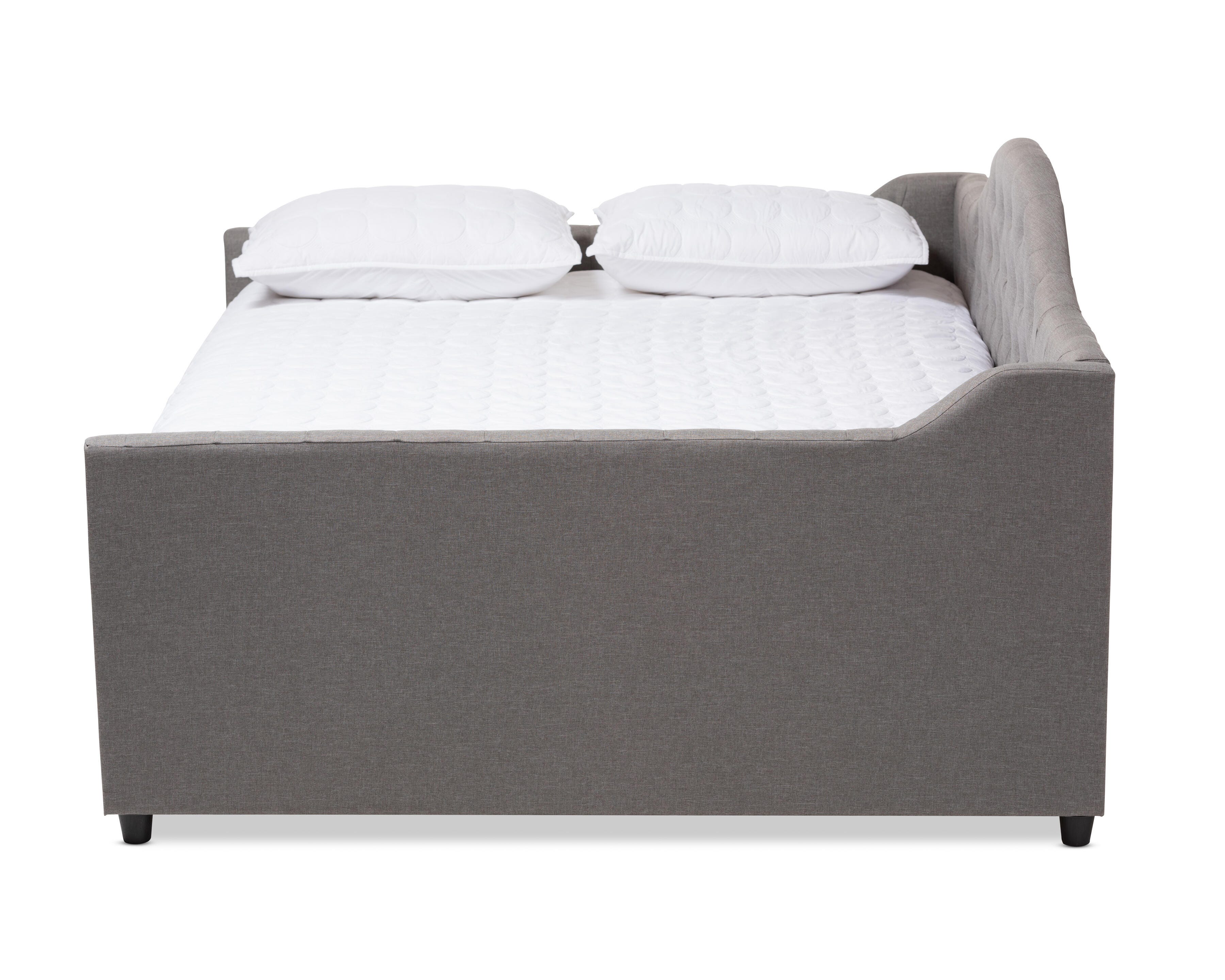 Curved Upholstered Queen Daybed with Trundle, Gray, large