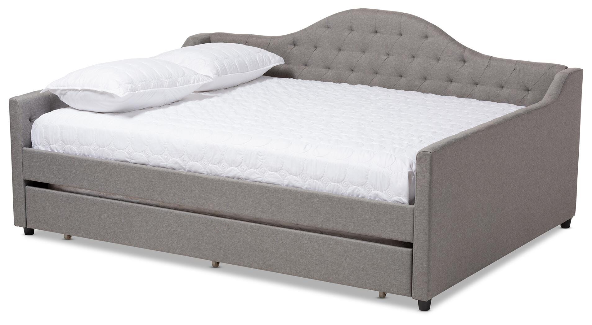 Curved Upholstered Queen Daybed with Trundle, Gray, large