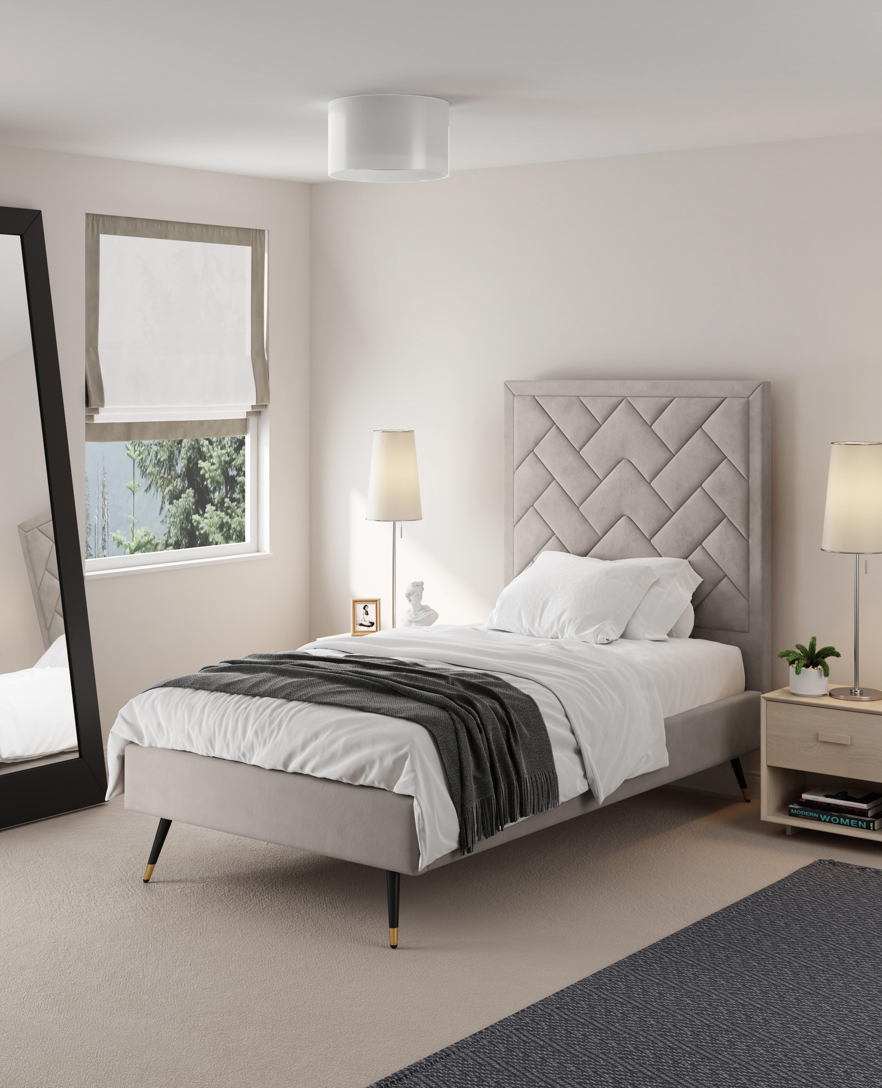 Manhattan Comfort Crosby Twin Platform Bed, Greige, rollover