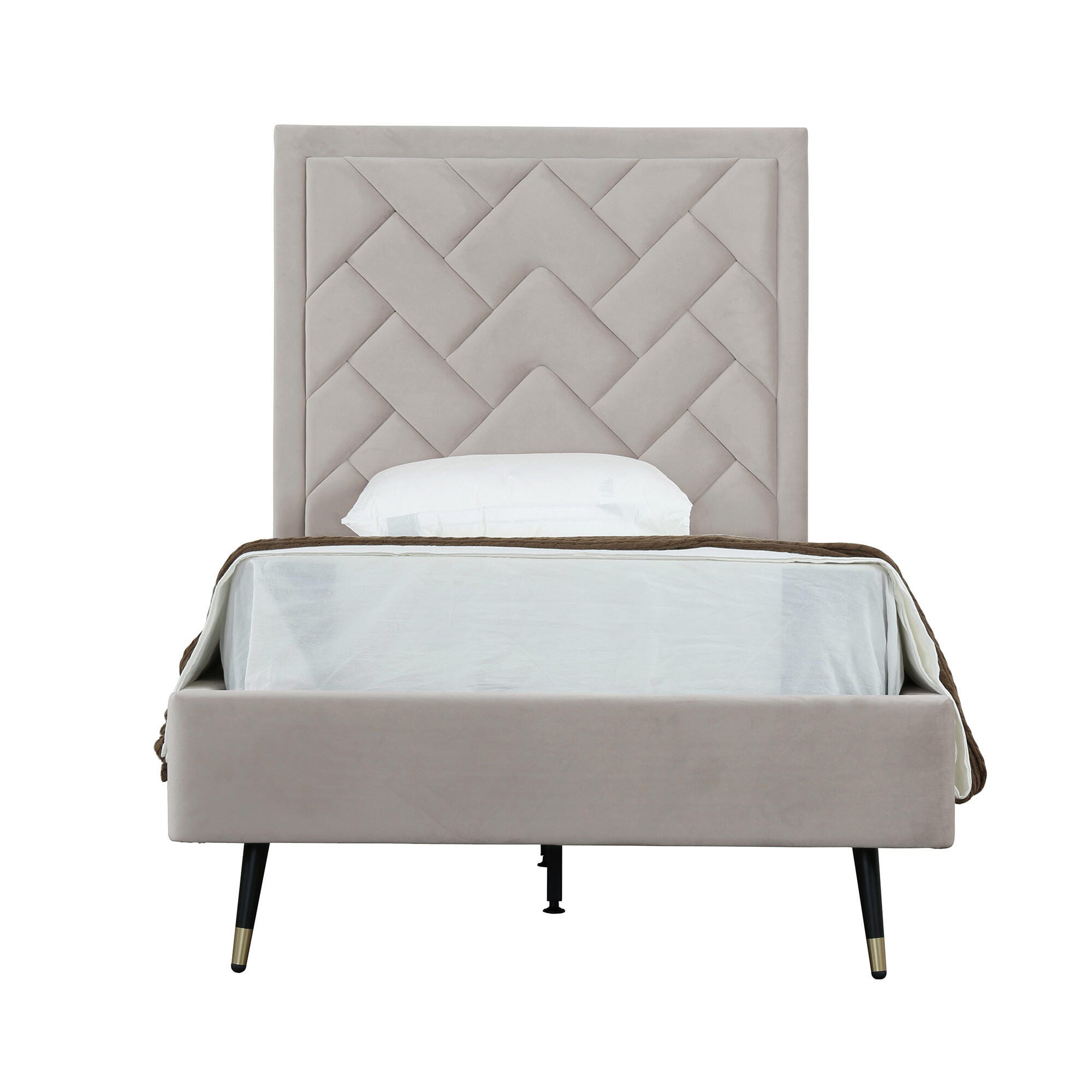 Manhattan Comfort Crosby Twin Platform Bed, Greige, large