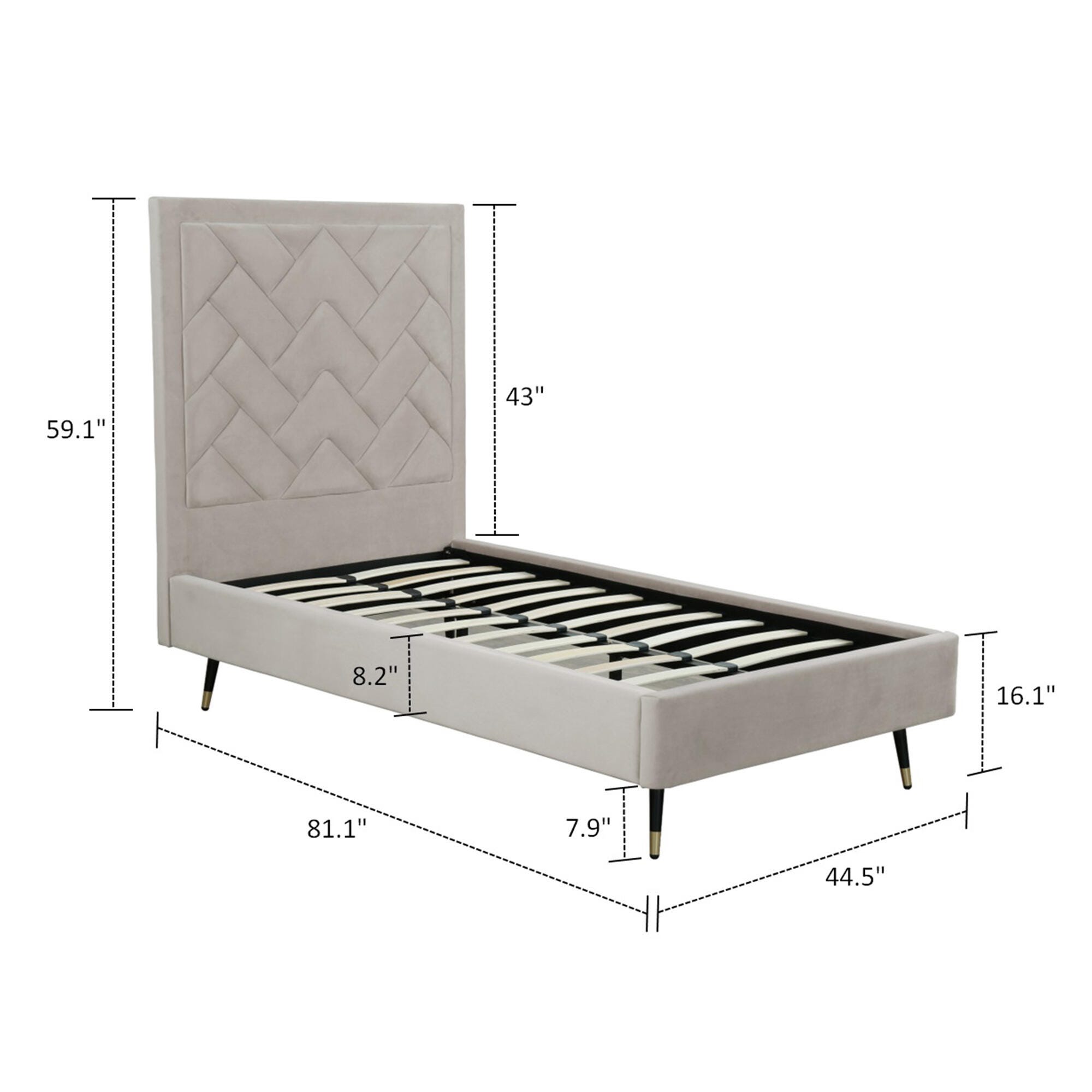Manhattan Comfort Crosby Twin Platform Bed, Greige, large