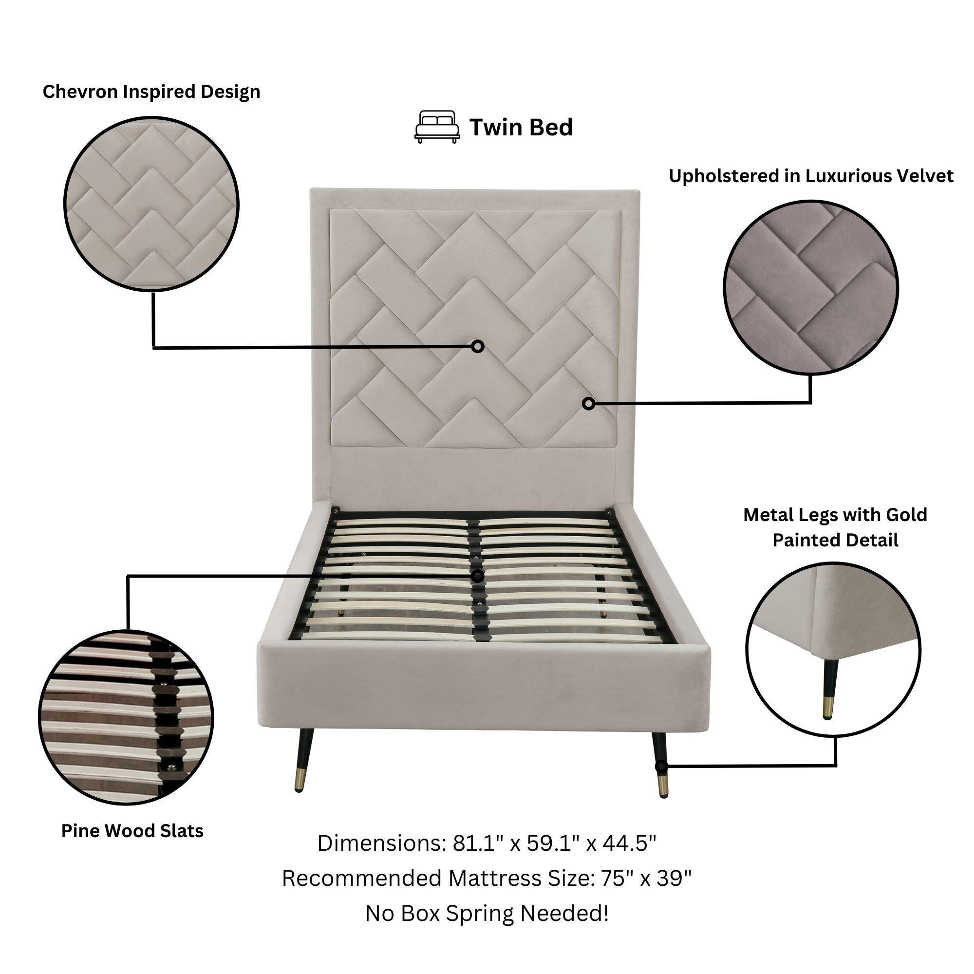 Manhattan Comfort Crosby Twin Platform Bed, Greige, large