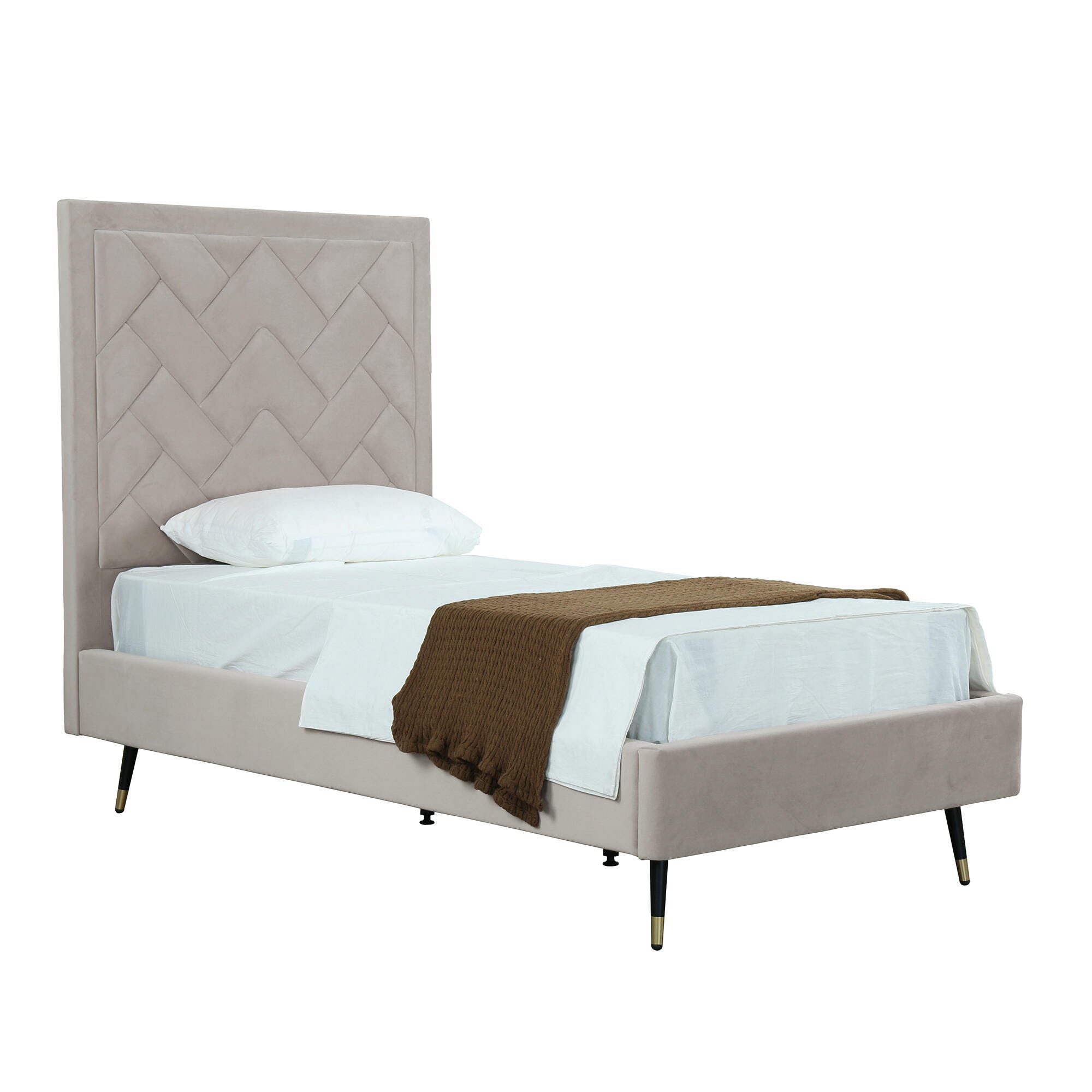 Manhattan Comfort Crosby Twin Platform Bed, Greige, large