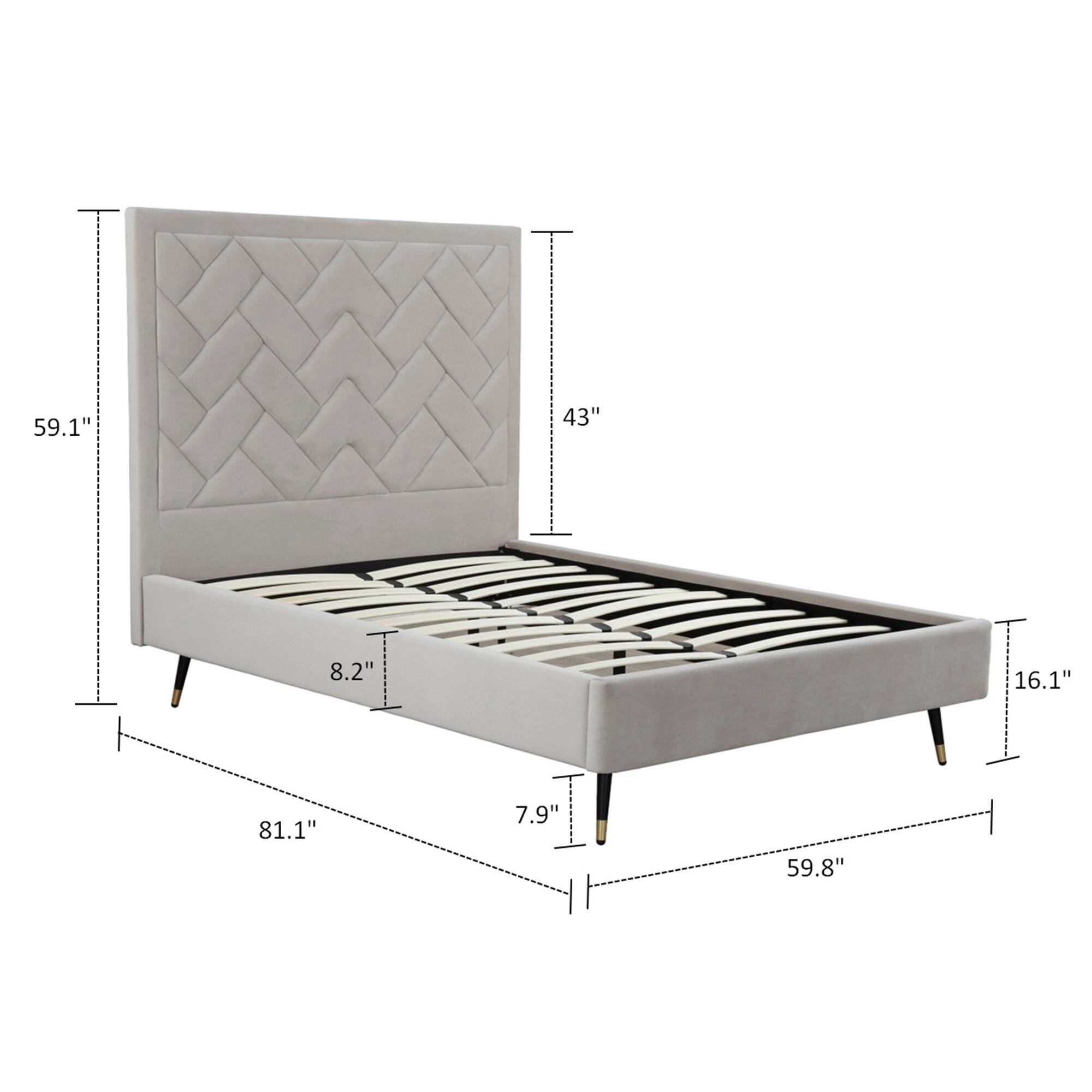 Manhattan Comfort Crosby Full Upholstered Bed, Greige, large