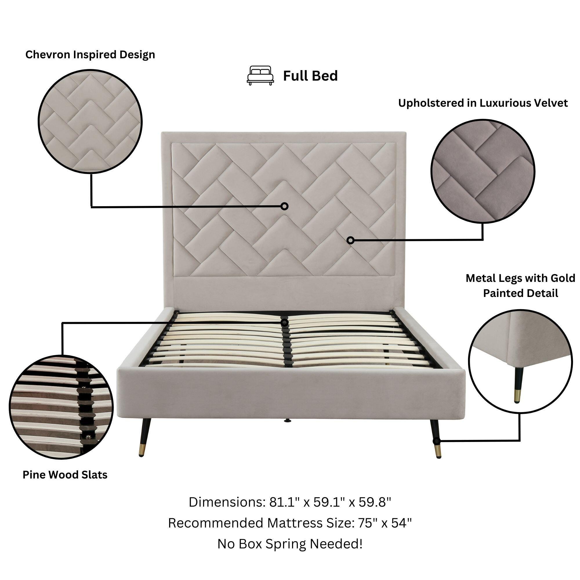Manhattan Comfort Crosby Full Upholstered Bed, Greige, large