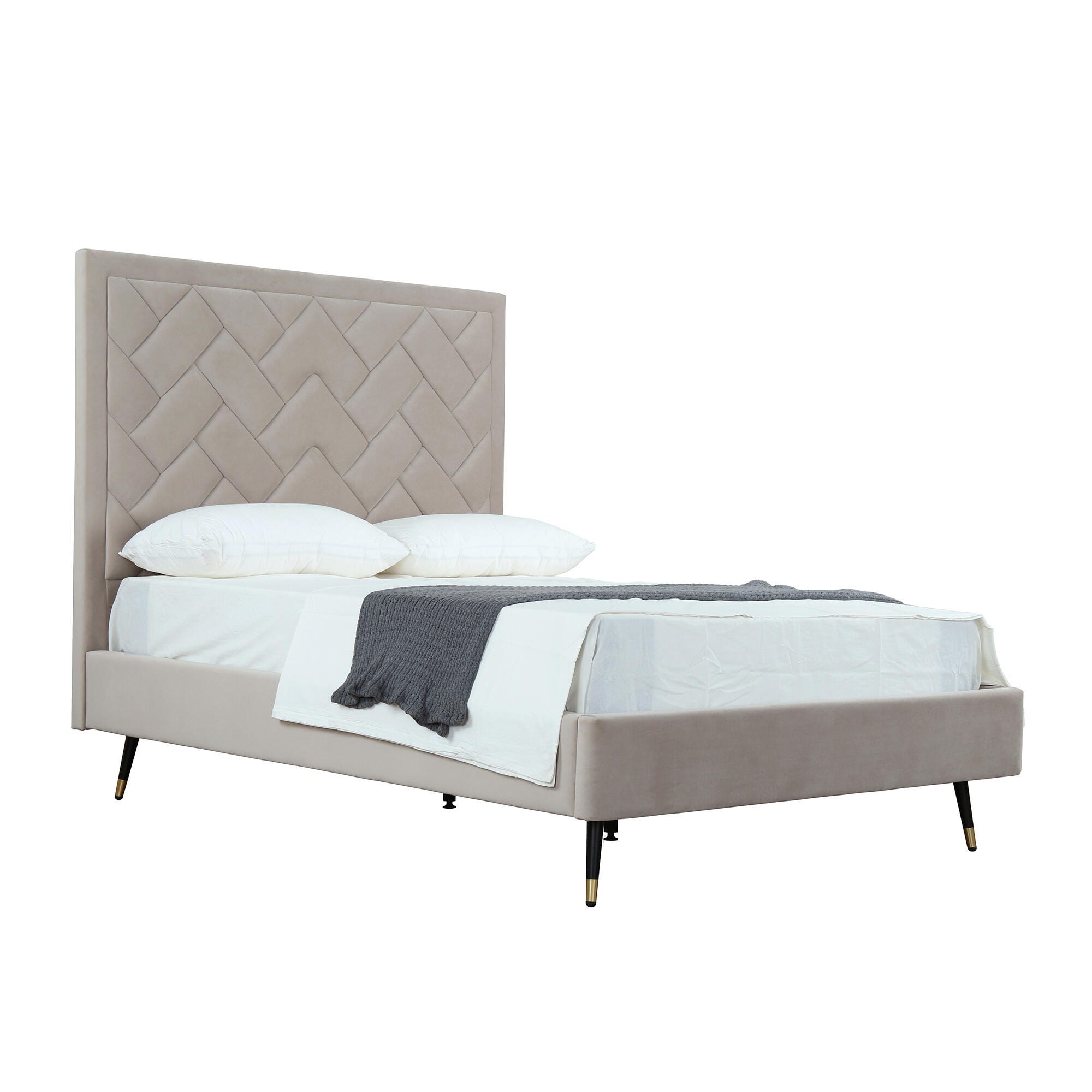 Manhattan Comfort Crosby Full Upholstered Bed, Greige, large