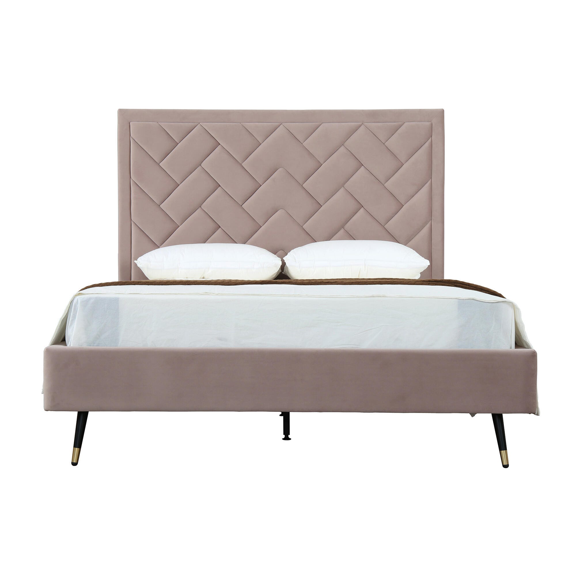 Manhattan Comfort Crosby Queen Upholstered Bed, Blush, large