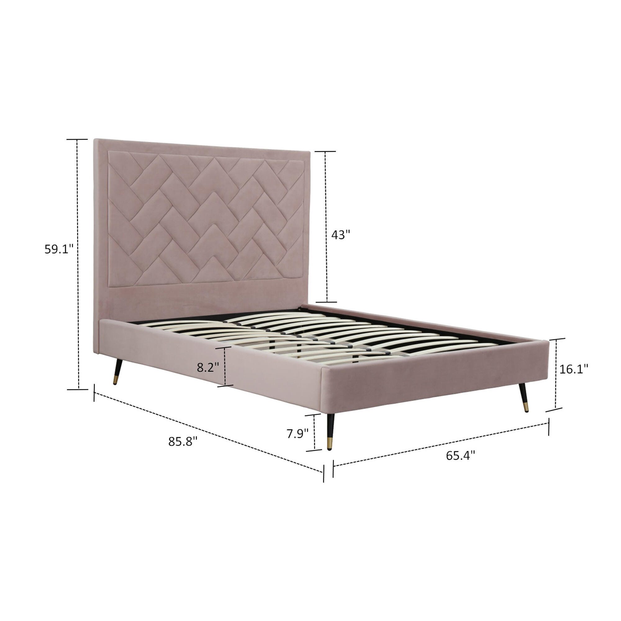 Manhattan Comfort Crosby Queen Upholstered Bed, Blush, large