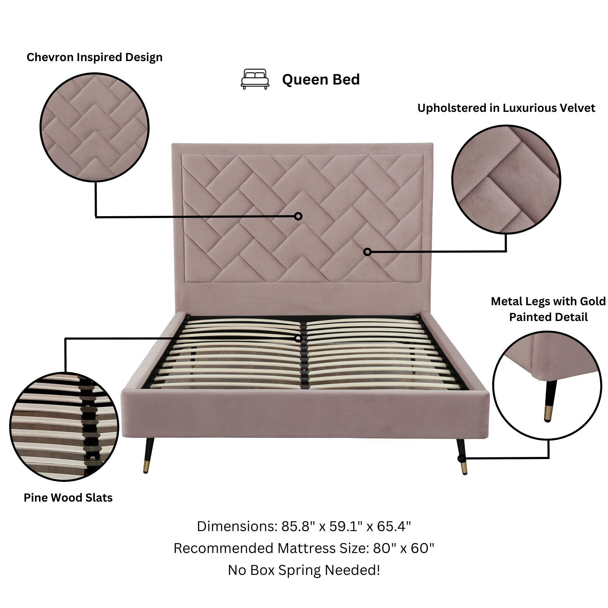 Manhattan Comfort Crosby Queen Upholstered Bed, Blush, large