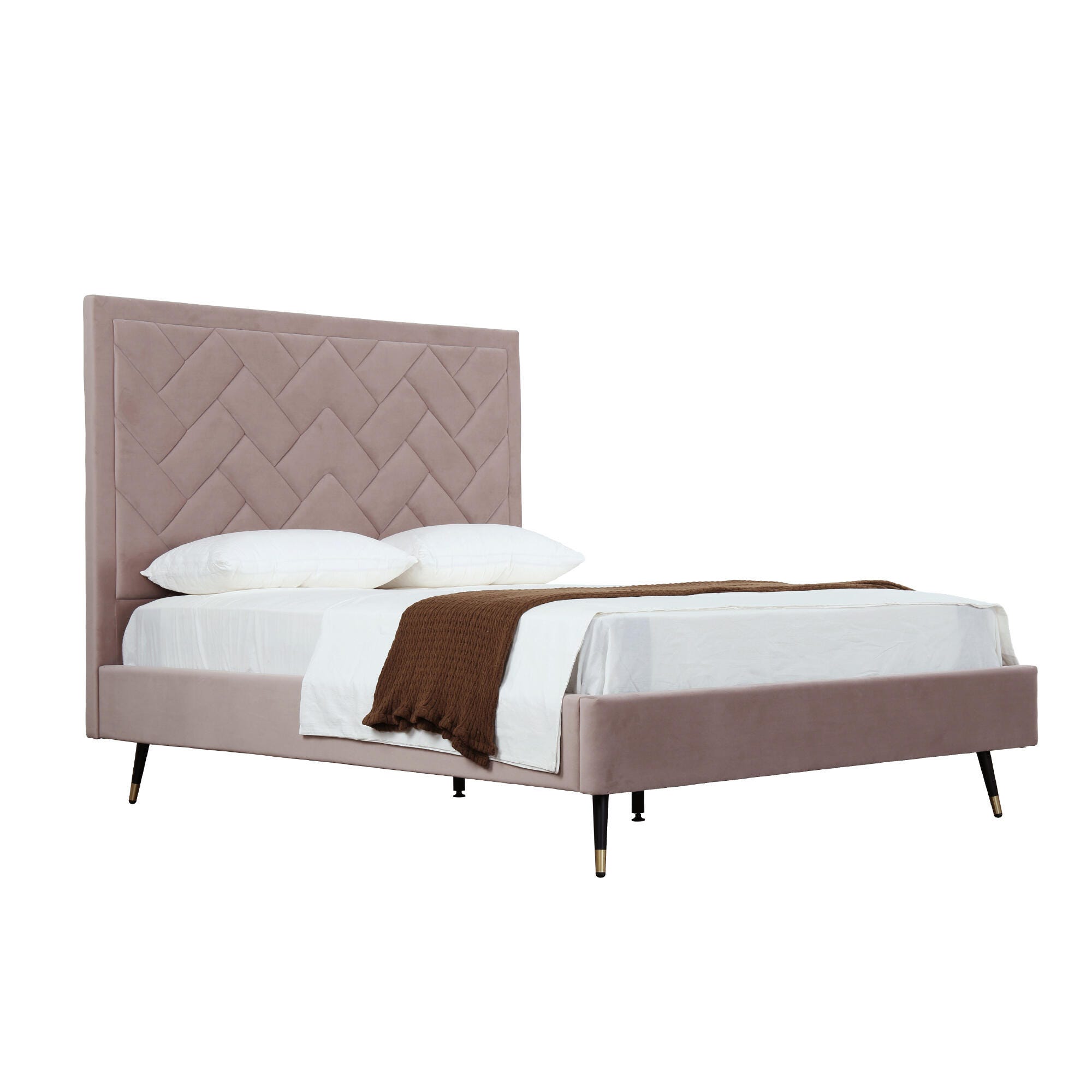 Manhattan Comfort Crosby Queen Upholstered Bed, Blush, large