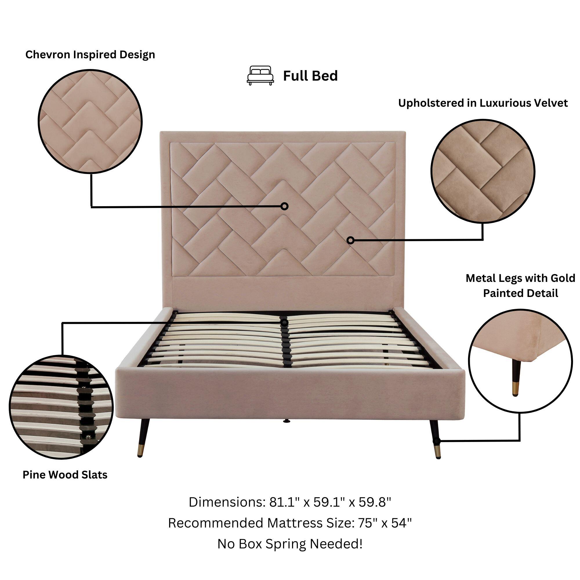 Manhattan Comfort Crosby Full Upholstered Bed, Nude, large