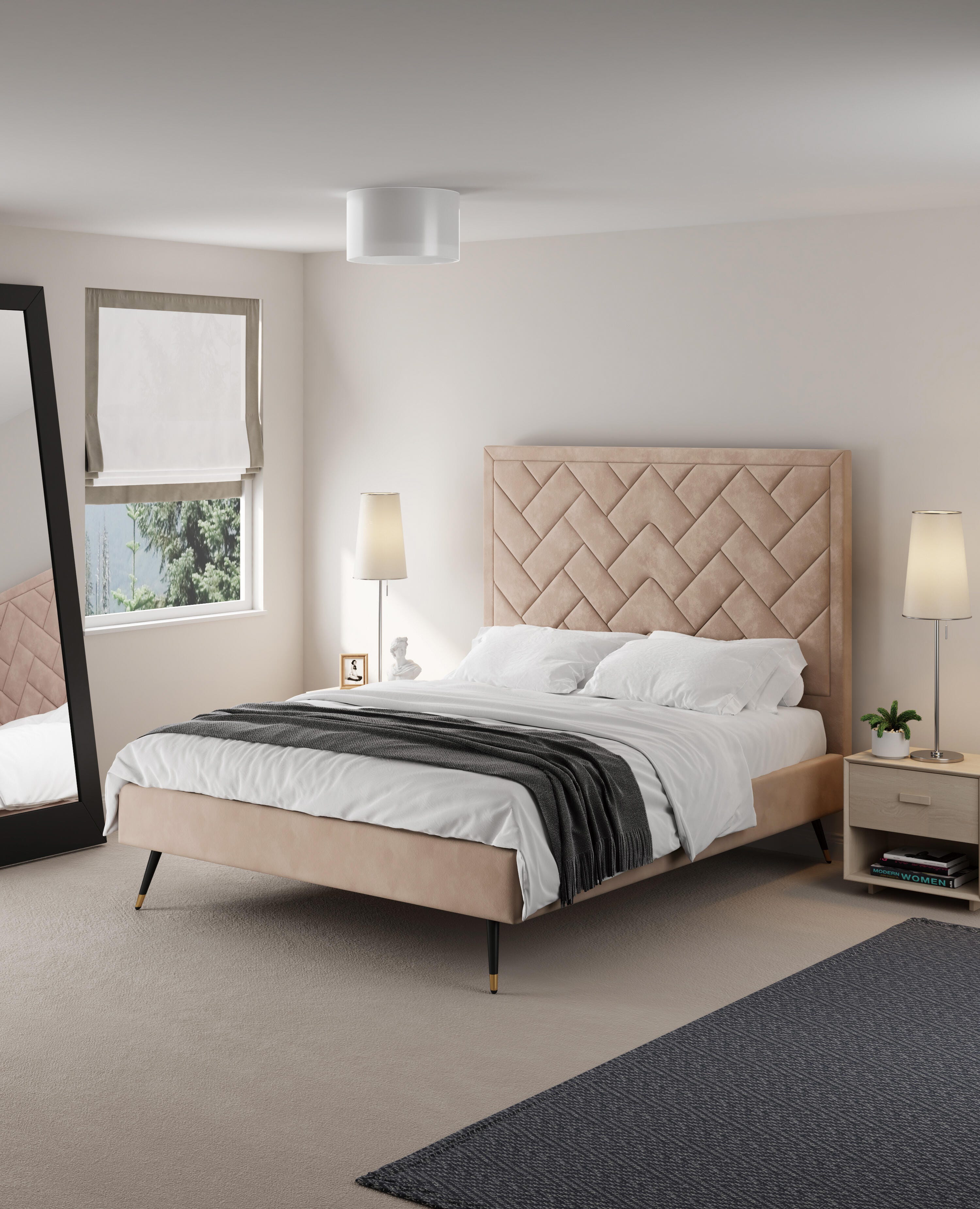 Manhattan Comfort Crosby Queen Upholstered Bed, Nude, large